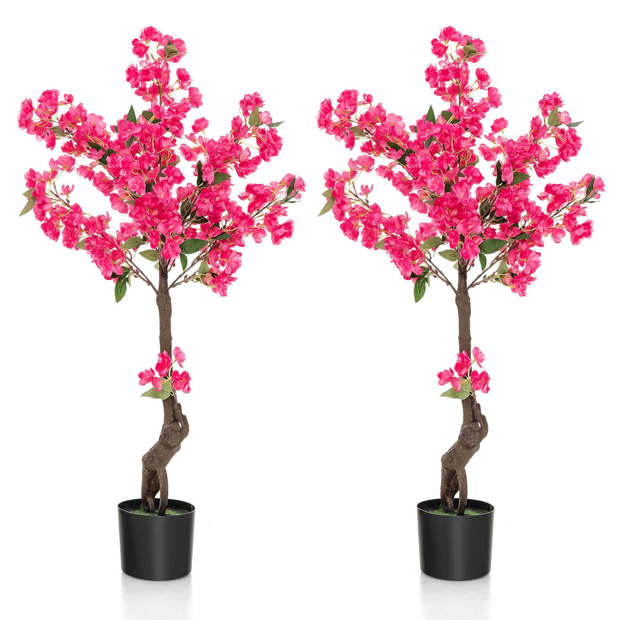 Front. Costway - Costway 2 Pack 42" Artificial Plum Blossom Tree with 92 Flowers & Realistic Trunk Indoor - Red.