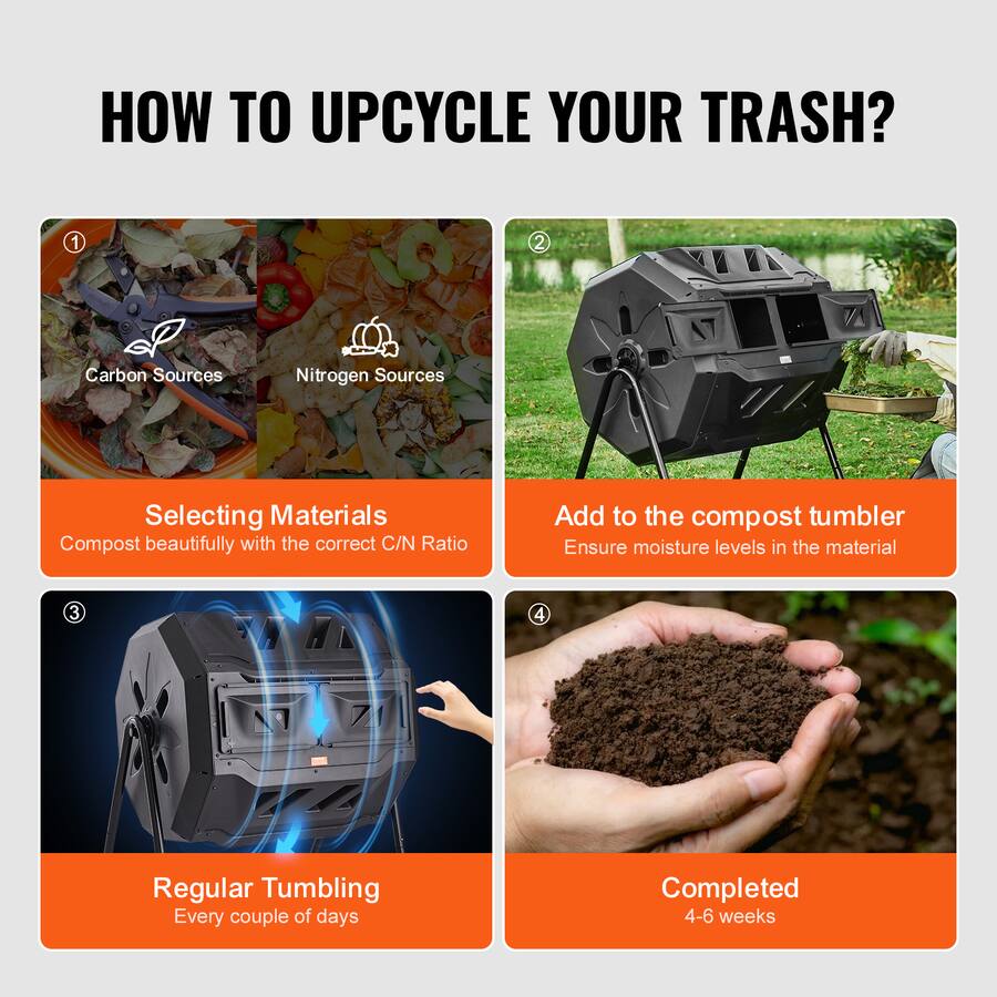 Compost Insert Trash VEVOR Compost Bin,43 Gal Dual Chamber Composting Tumbler, Large ...