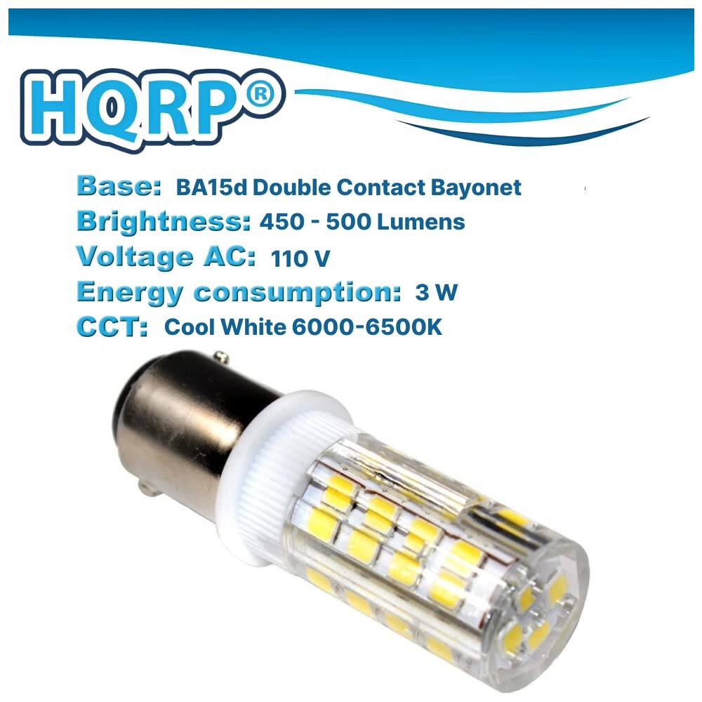 HQRP Base: BA15d Double Contact Bayonet  
Brightness: 450 - 500 Lumens  
Voltage AC: 110 V  
Energy consumption: 3 W  
CCT: Cool White 6000-6500K