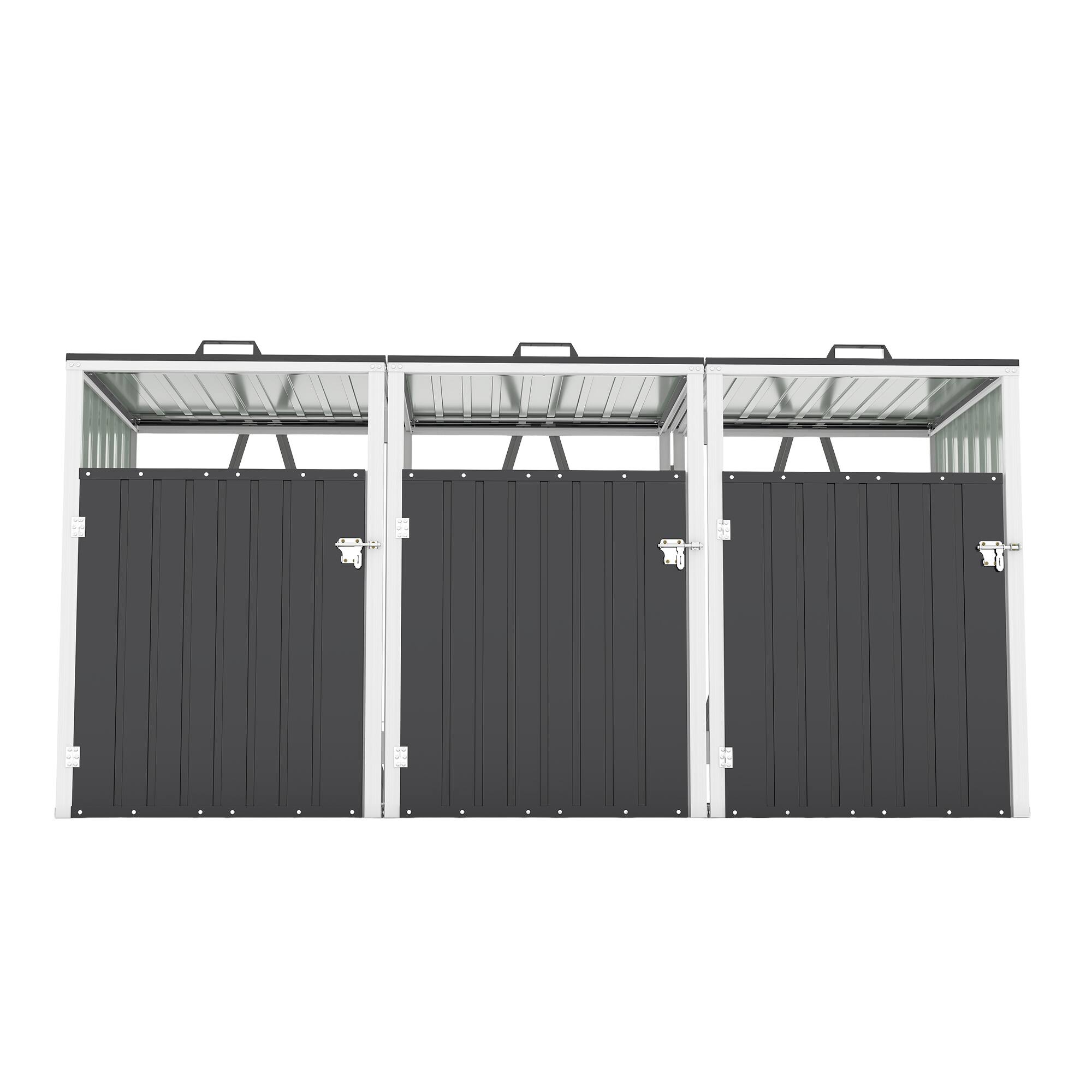 Alt View 5. Mondawe - 3 Trash Garbage Bin Shed Stores with Pneumatic Support Rod,Lockable Doors & Waterproof Lid Chain - Dark Gray.