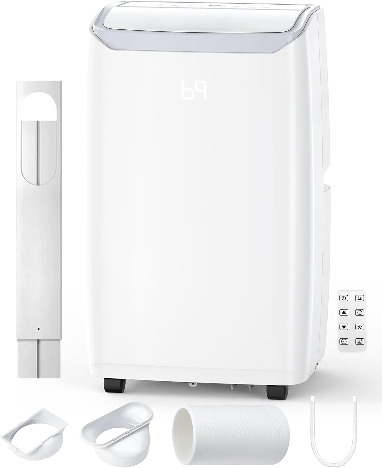Front. Homhougo - 12,000 BTU Portable AC, Cools Up to 750 Sq.Ft, Quiet Operation with Dehumidifier, Sleep Mode, Timer, Remote Included.