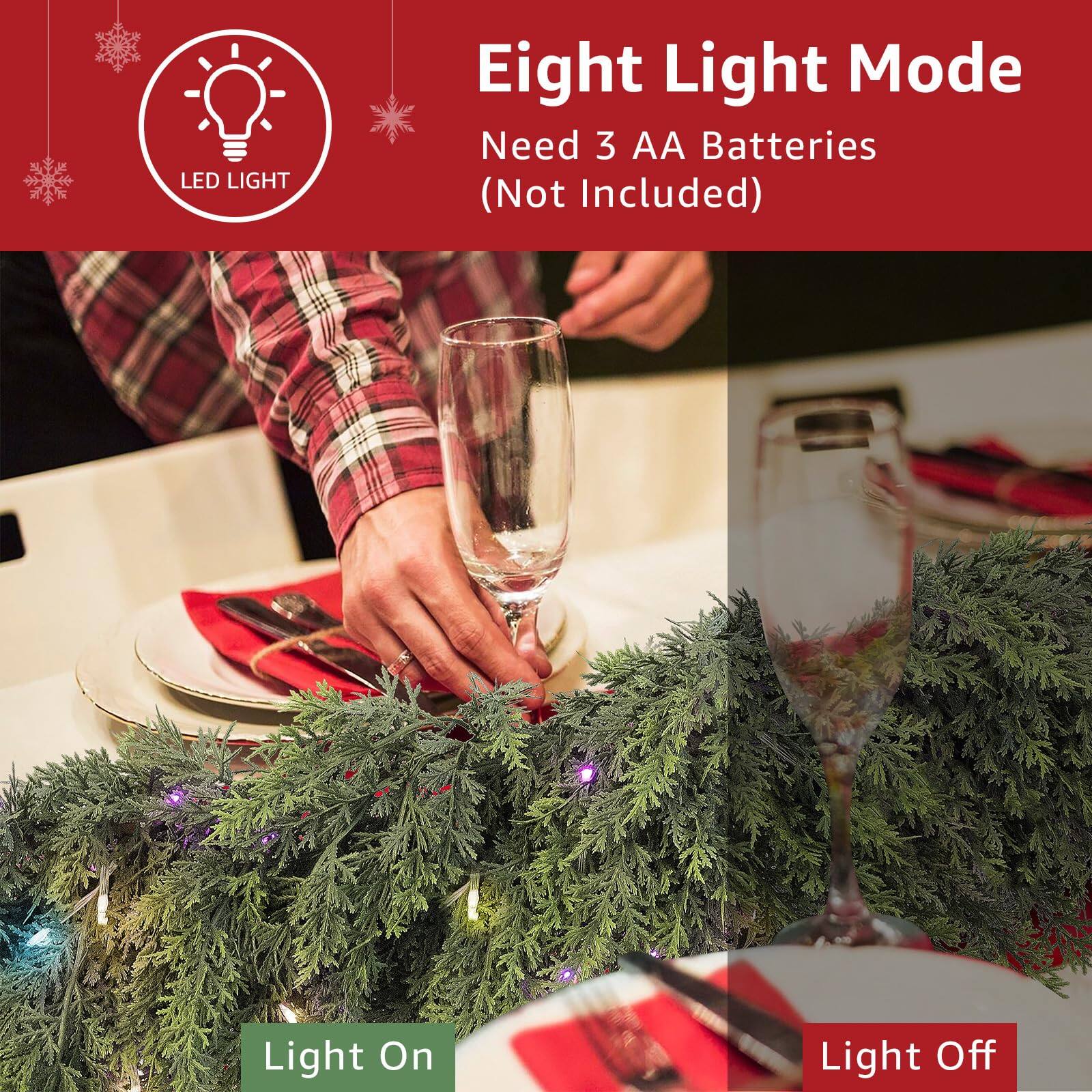 LED LIGHT  
Eight Light Mode  
Need 3 AA Batteries (Not Included)  

Light On  
Light Off