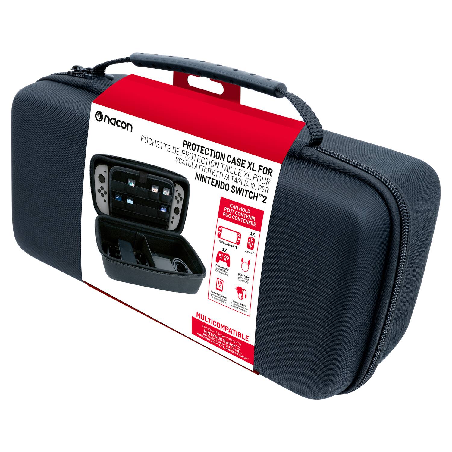 CASE XL FOR NINTENDO SWITCH 2  
POCHETTE DE PROTECTION SCATOLA CASE XL PROTETTIVA TAILLE XL POUR NINTENDO TAGLIA XL PER SWITCH 2  
CAN HOLD PUEDE CONTENER UNA - 1  
MULTICOMPATIBLE  
PROTECTION CASE XL FOR NINTENDO SWITCH™ 2  
POCHETTE DE PROTECTION TAILLE XL POUR NINTENDO SWITCH™ 2  
SCATOLA PROTETTIVA TAGLIA XL PER NINTENDO SWITCH™ 2