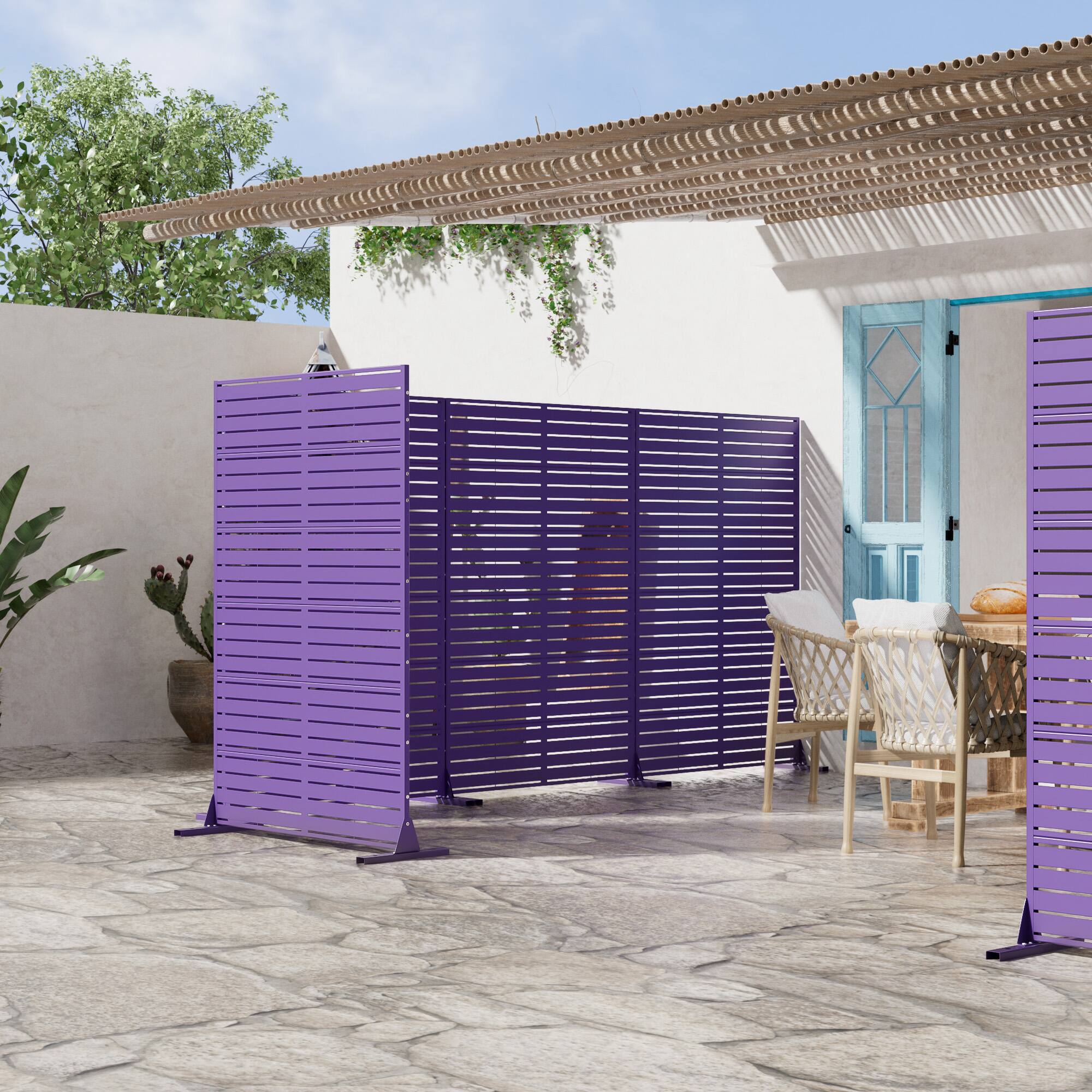 Alt View 2. PexFix - 72 in. x 47 in. Louvered Pattern Metal Outdoor Privacy Screen & Panels, Freestanding Garden Divider Fence - Roland Purple.
