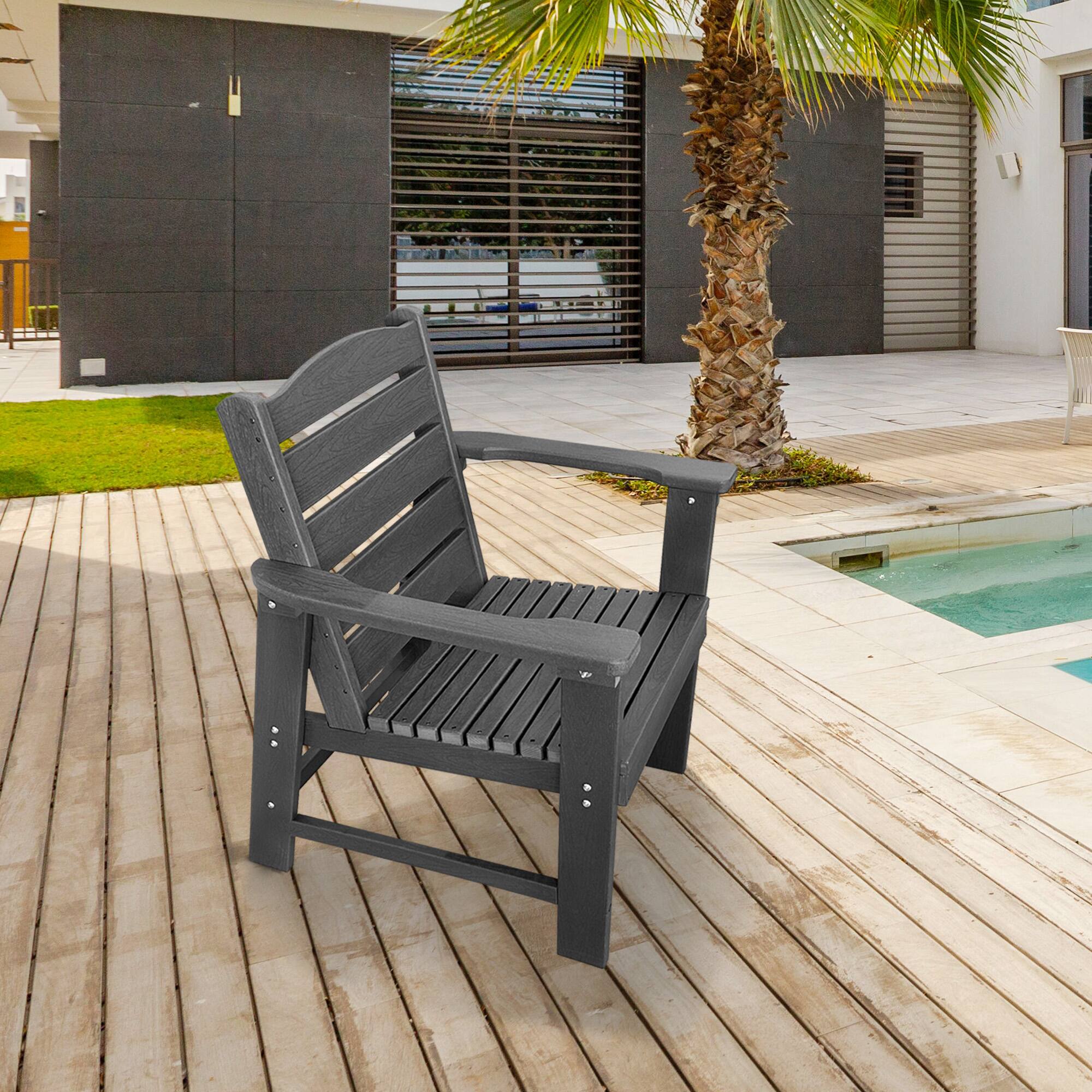 Angle. Fortune Candy - Modern HDPE Patio Dining Chair, Weather Resistant, for Outdoor, Garden, Yard, Lawn (Gray) - Gray.