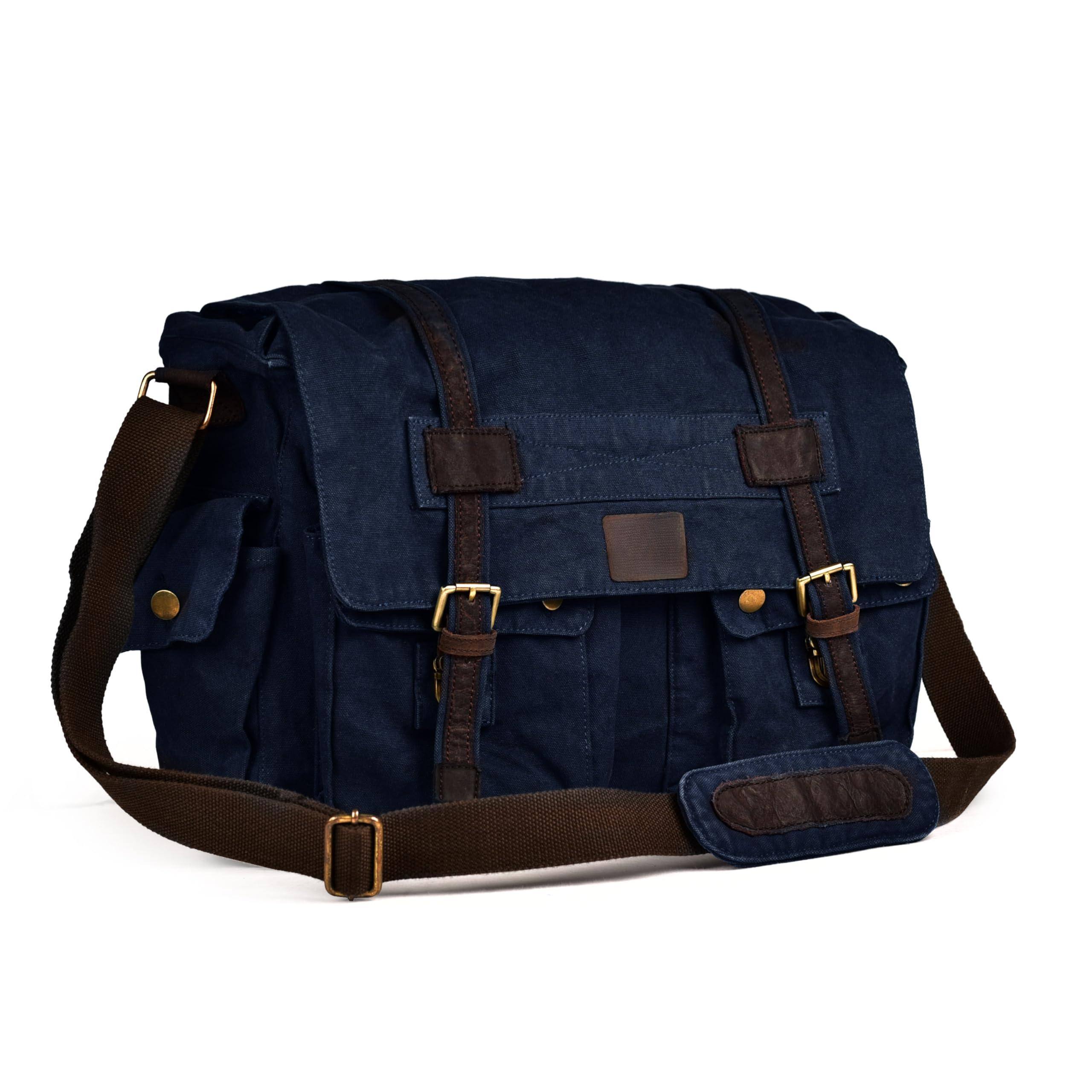 Front. Skar Audio - Canvas Messenger Shoulder Bag For Men & Women - Stylish Crossbody Satchel Office Travel Daily Use Durable - Blue.