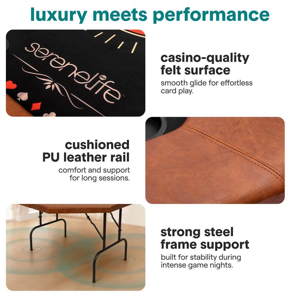 luxury meets performance

casino-quality felt surface  
smooth glide for effortless card play.

cushioned PU leather rail  
comfort and support for long sessions.

strong steel frame support  
built for stability during intense game nights.