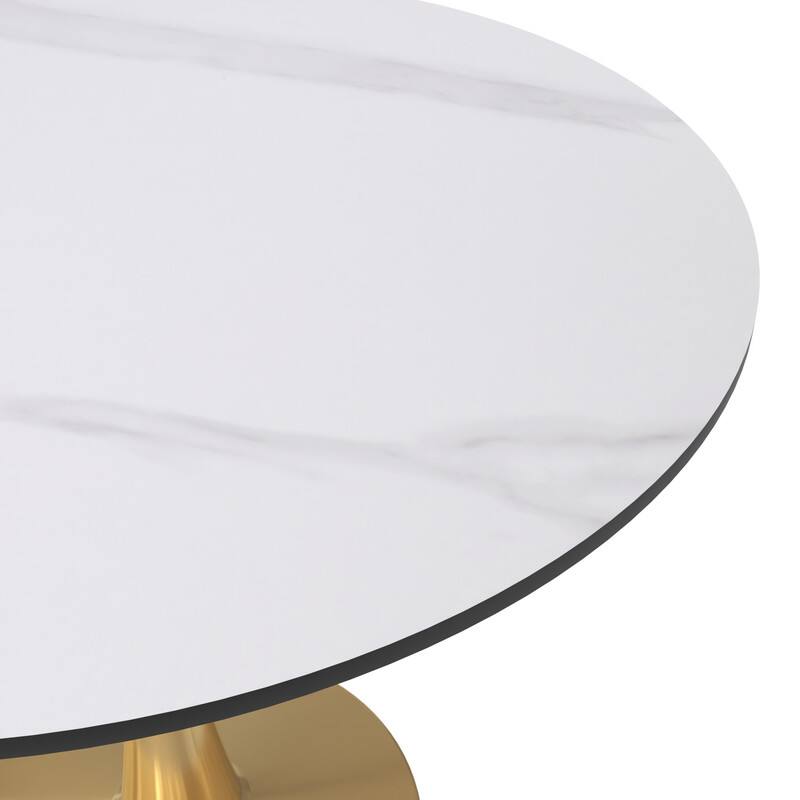 Alt View 4. LeisureMod - Bristol 31" Round Minimalist Dining Table, Sintered Stone or MDF Top - Space-Saving Pedestal Base Kitchen & Cafe Table - Stone - White.