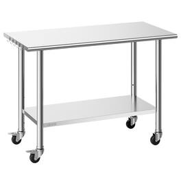 VEVOR - Stainless Steel Work Table, 24x48 inch Food Prep Table with Wheels, Commercial Kitchen Workstation - Silver