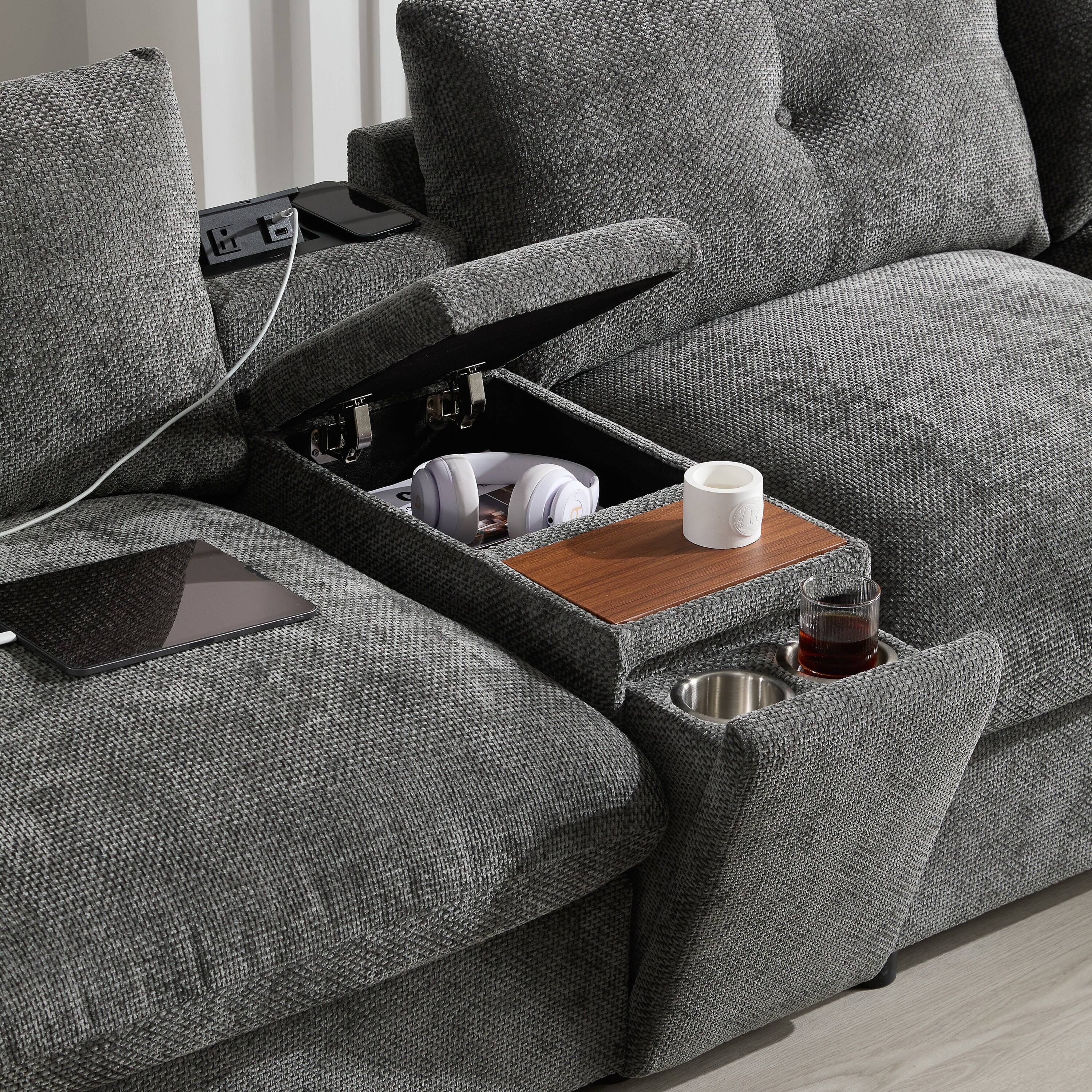 Alt View 3. Boyel Living - Modular Sectional Sofa Pull-line&Tufted Design USB Charger Movable Storage Ottoman Gray Chenille - Gray.