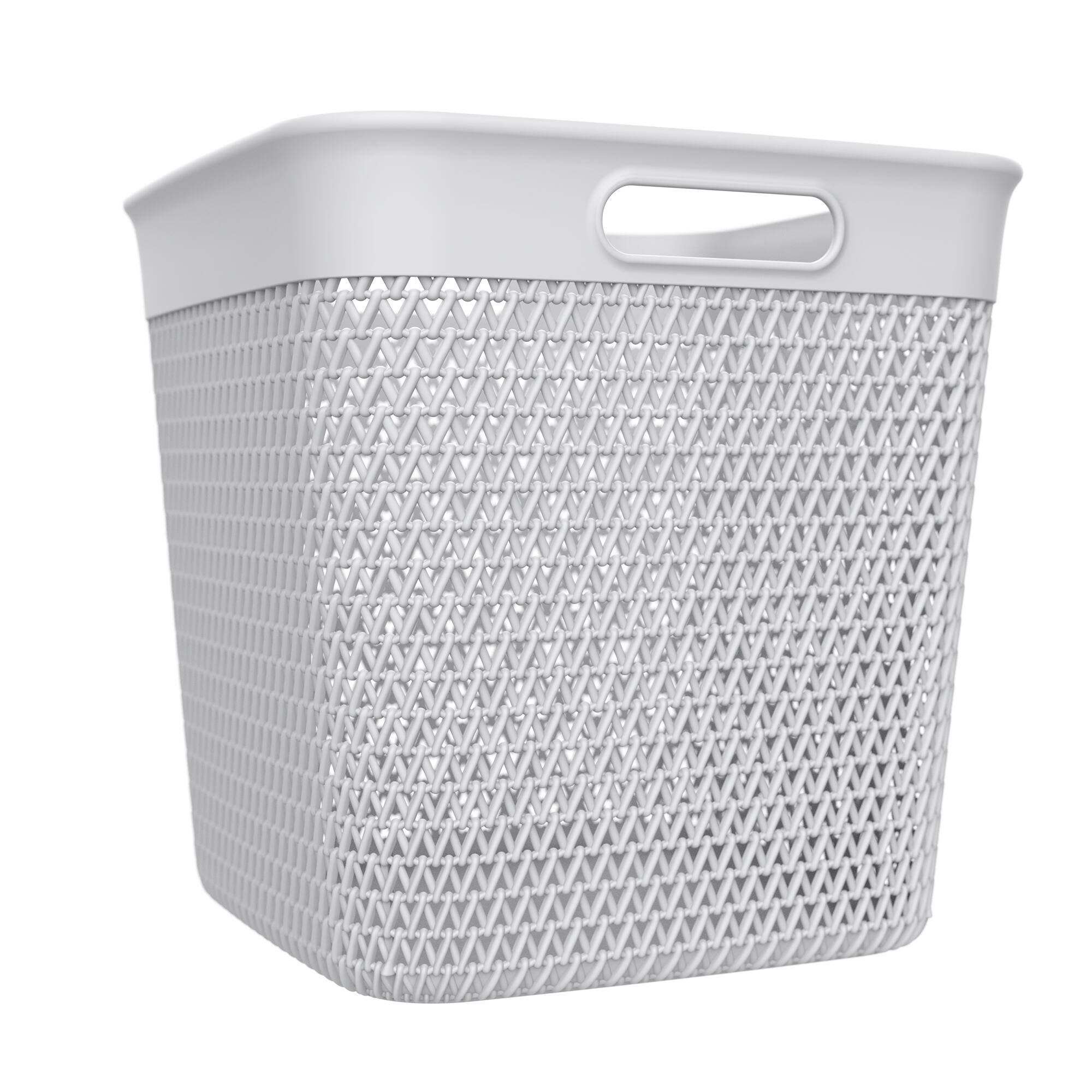 Front. Life Story - Life Story 26 Qt Decorative Storage Basket, Extra Large Plastic Home Organizer - White.