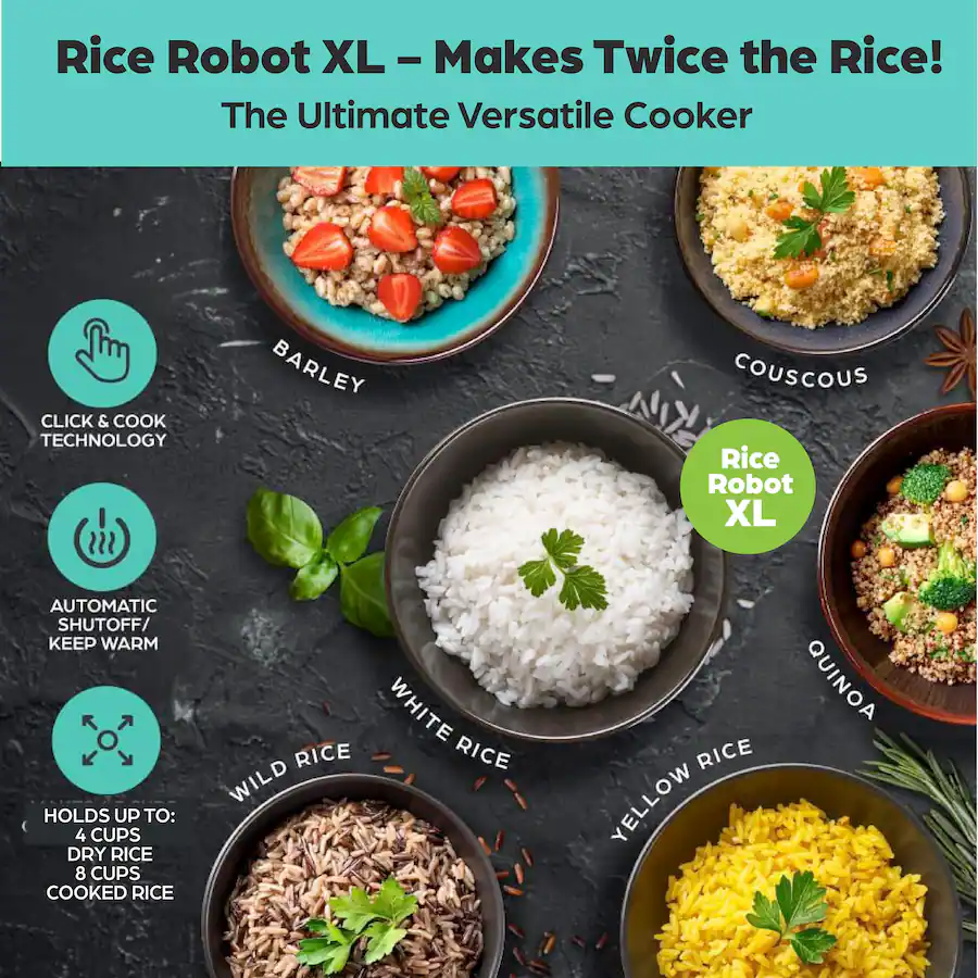 Rice Robot Rice Cooker 8 Cups Cooked Electric Mini Rice Maker Pot White ...