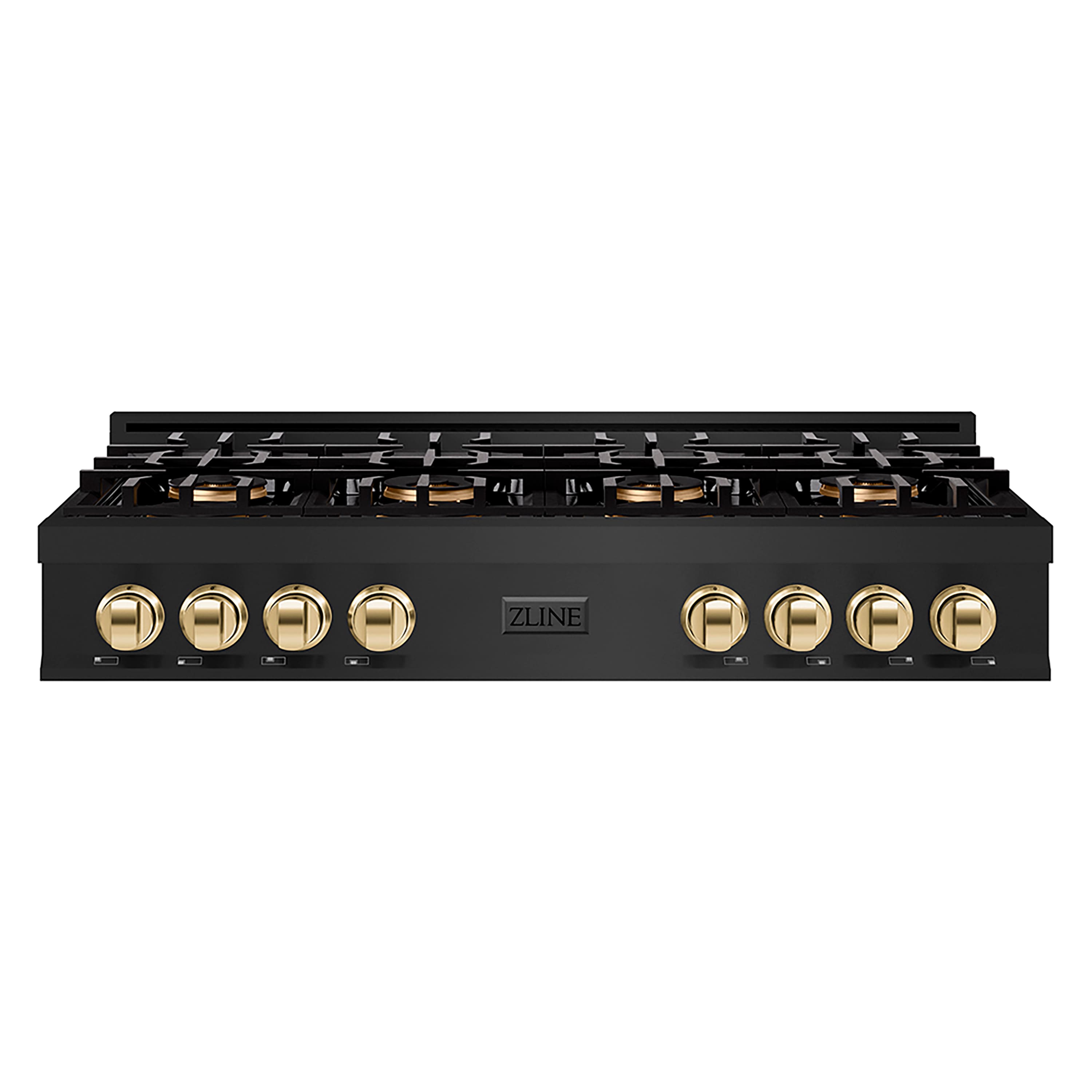 ZLINE Autograph 48 in. Black Stainless Classic Rangetop with 8 DuoPro Burners and Gold Accents (PCRTBZ-48-G) Front