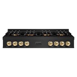 ZLINE - Autograph 48 in. Black Stainless Classic Rangetop with 8 DuoPro Burners and Gold Accents (PCRTBZ-48-G) - Black Stainless Steel