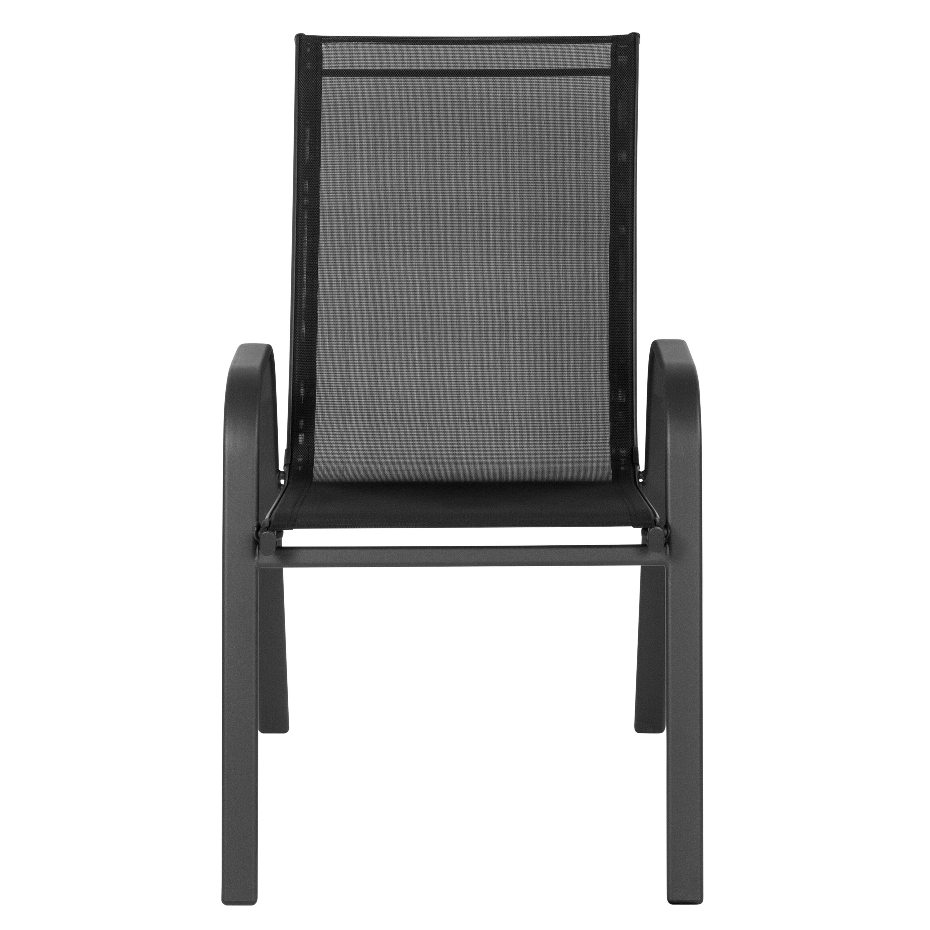 Alt View 3. Emma + Oliver - 4 Pack Outdoor Stack Chair with Flex Comfort Material - Patio Stack Chair - Black.