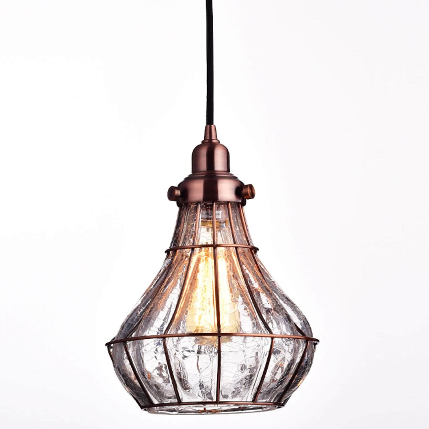 Angle. MOOSE - Rustic Cracked Glass Pendant Light Antique Red Copper Finish - Red Copper.