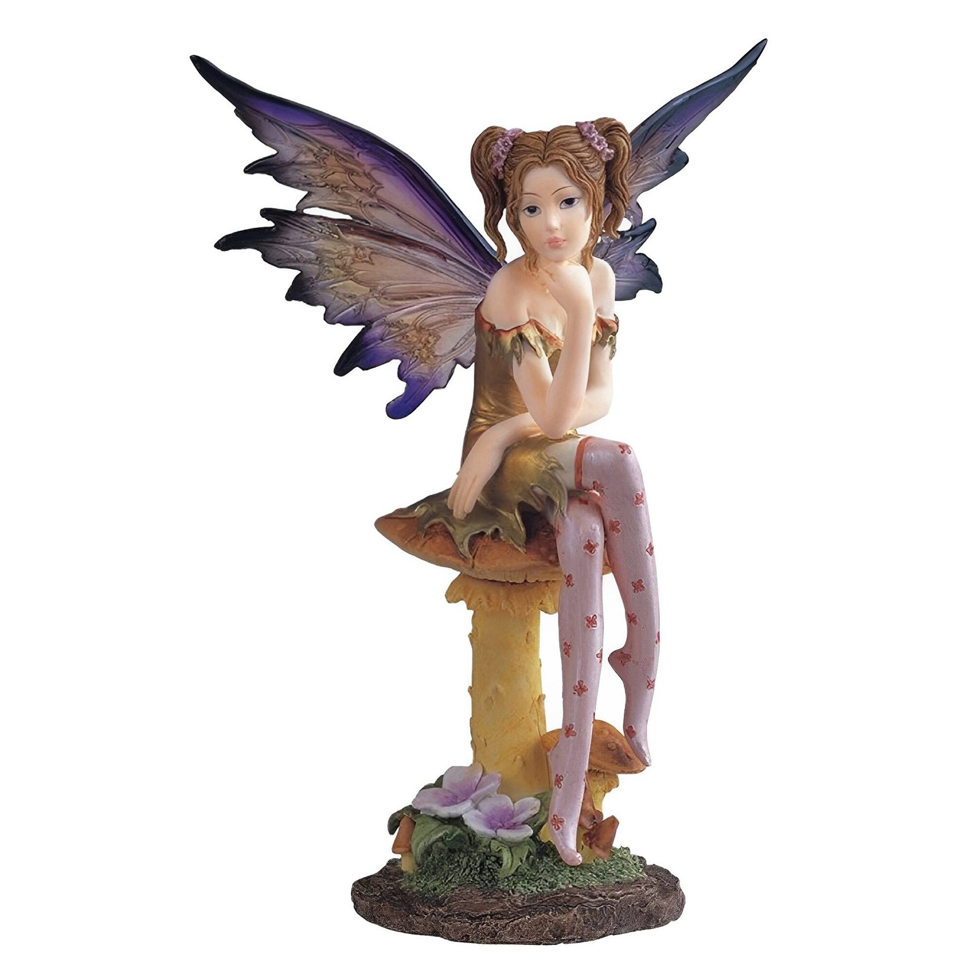 FC Design - 8"H Fairy with Clear Wings Sitting on Mushroom Figurine Statue Office Desk Tabletop Home Decor Gift - Multi-Color