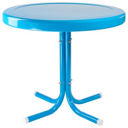 Front. Northlight - 22" Round Outdoor Retro Steel Tulip Side Table, Turquoise Blue - Blue.