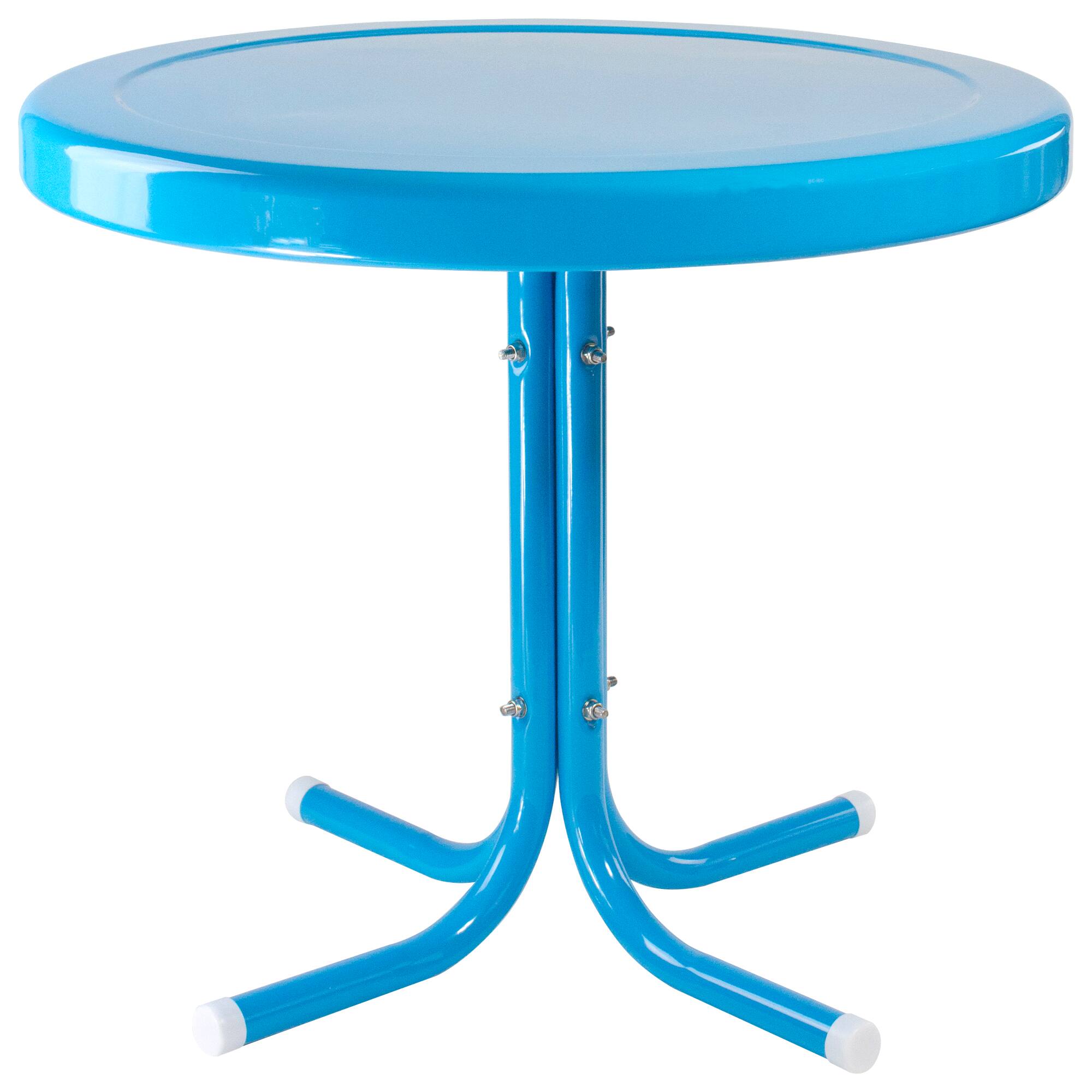 Front. Northlight - 22" Round Outdoor Retro Steel Tulip Side Table, Turquoise Blue - Blue.