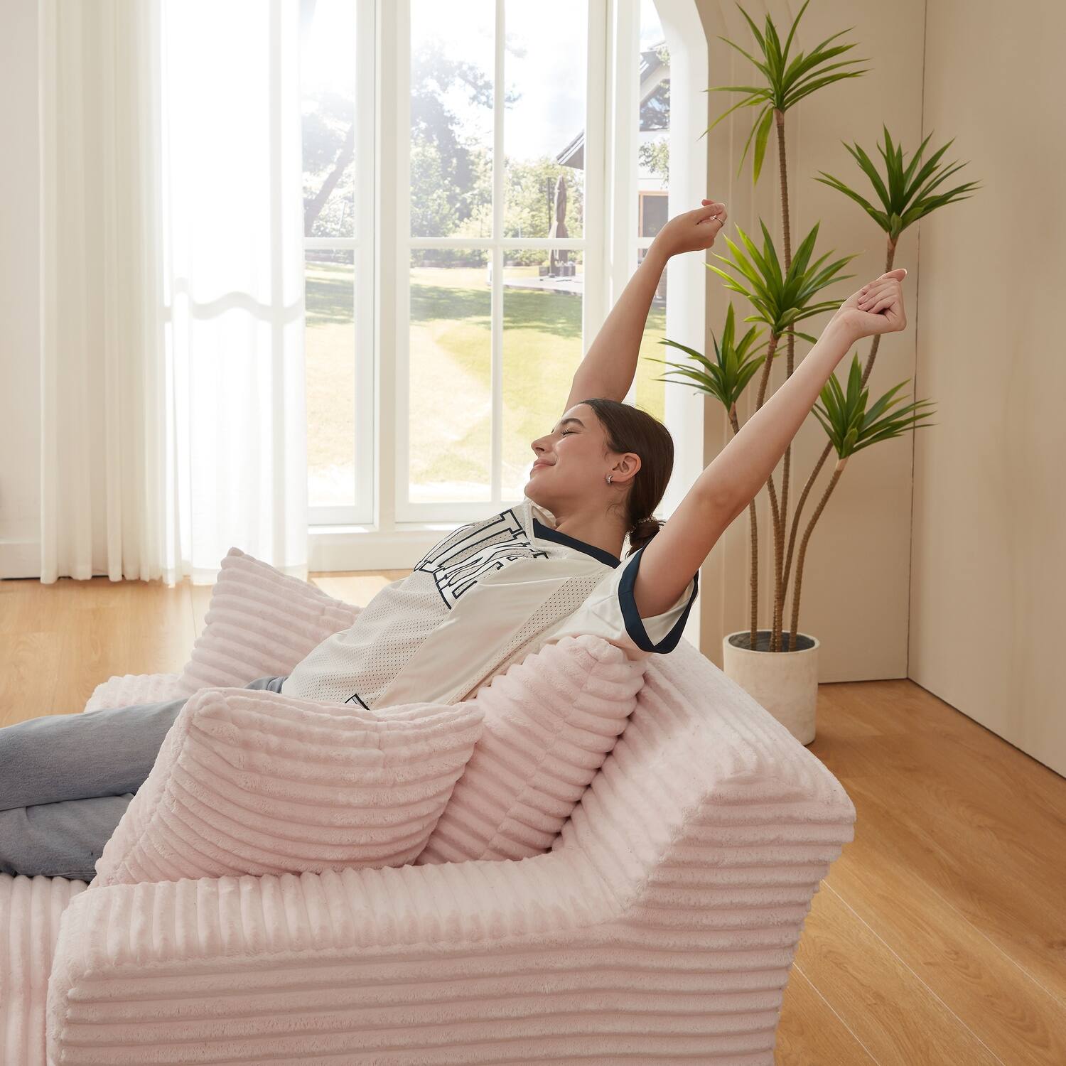 Alt View 2. Chic Crate - Plush Corduroy Cloud Floor Sofa Bed for Living Room - Pink.