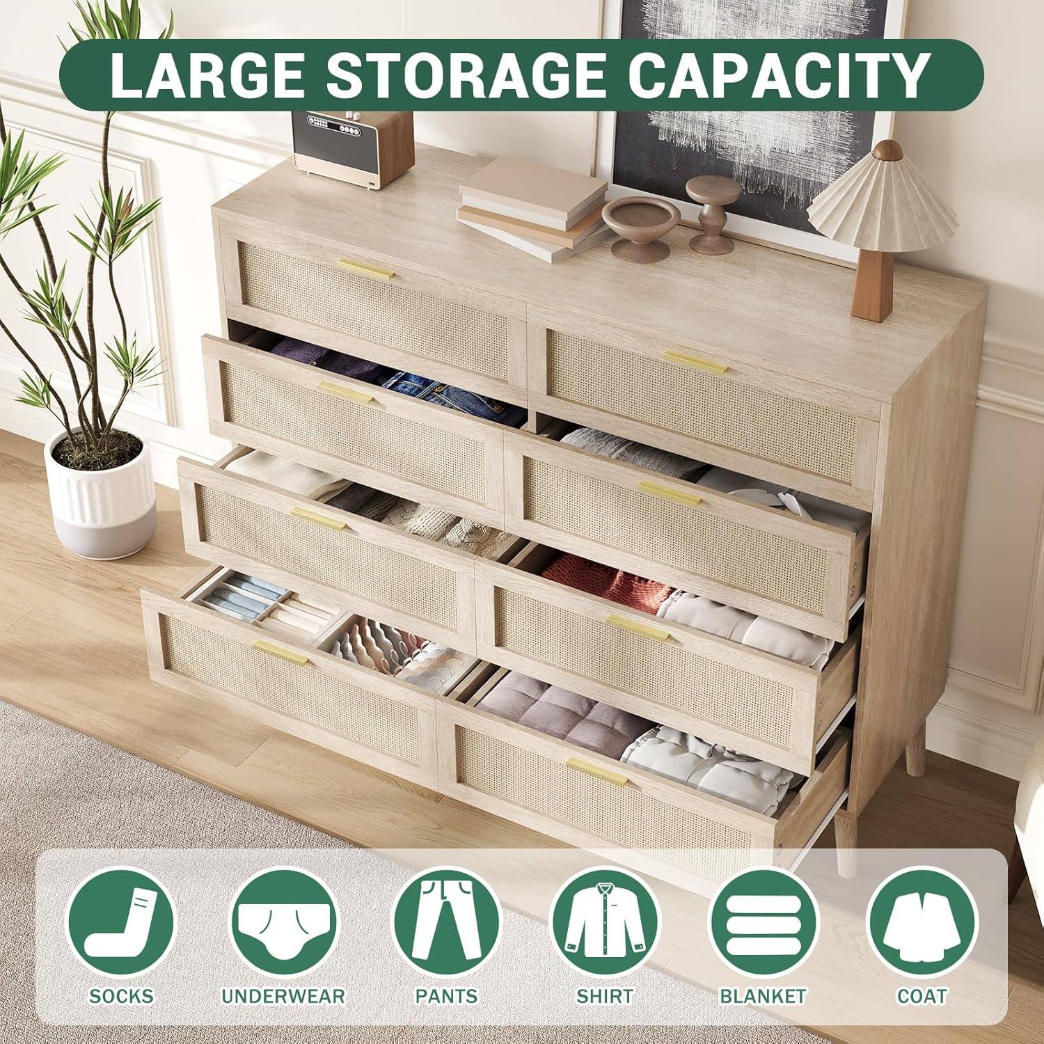 LARGE STORAGE CAPACITY

- SOCKS
- UNDERWEAR
- PANTS
- SHIRT
- BLANKET
- COAT