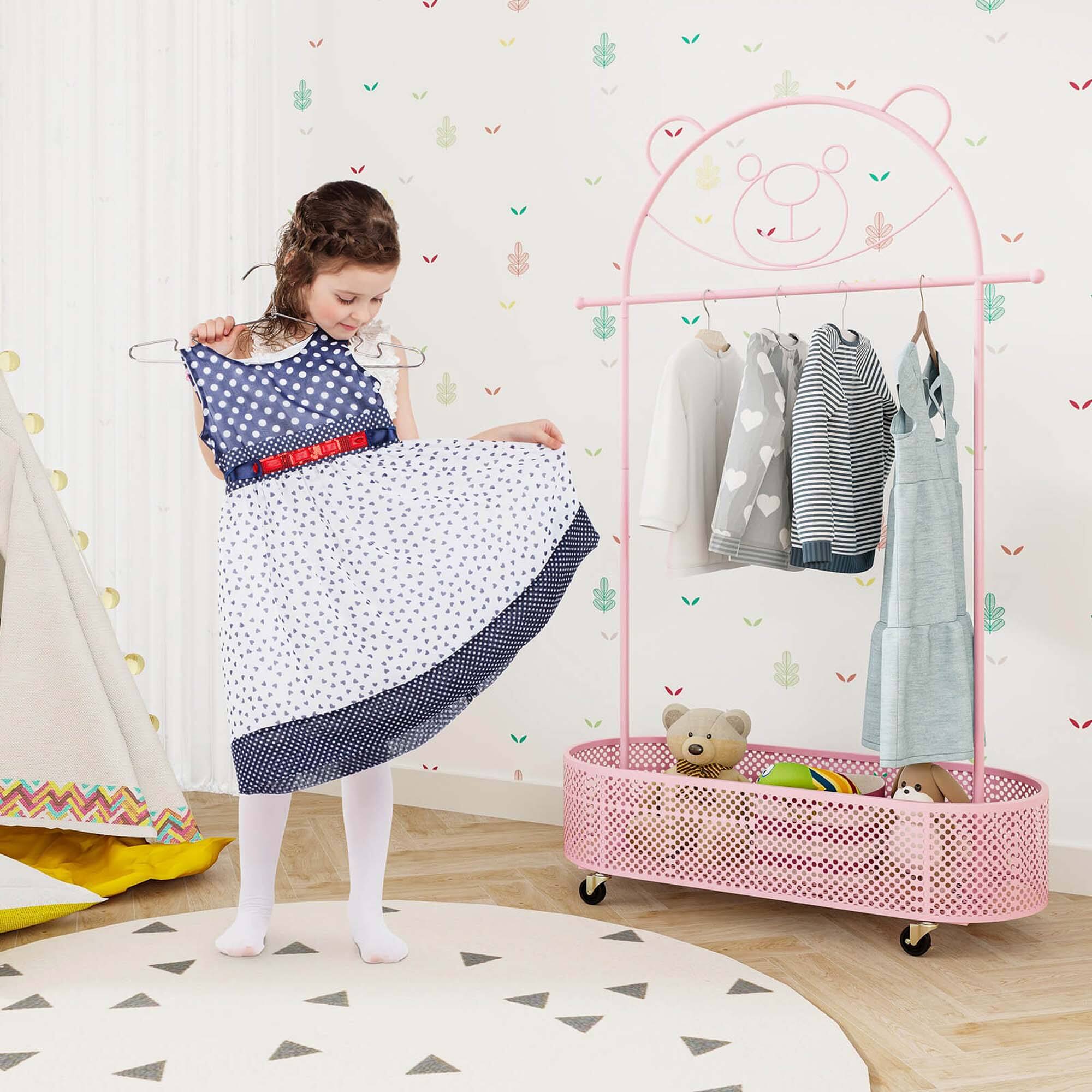 Alt View 1. Costway - Costway Kid Clothes Rack with 3 Adjustable Heights Home Freestanding Clothes Rack Pink - Pink.