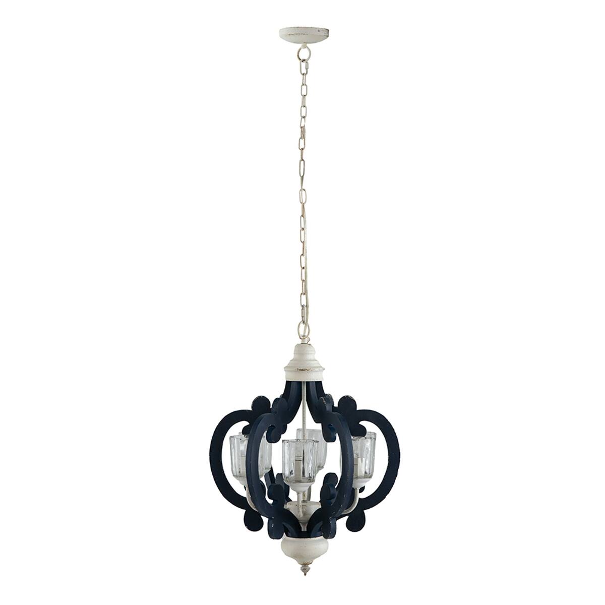 Back. Loheer - Loheer 6 Light Wood Chandelier Blue and White Farmhouse Pendant for Dining Room.