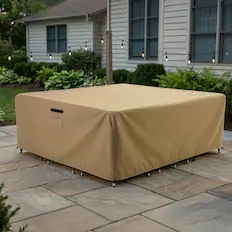 Front. Pure Garden - Square Outdoor Table Cover 106” L x 106” W x 28” H Heavy Duty Waterproof Fits 6 - 8 Dining Chairs and Patio Table Set - Tan.