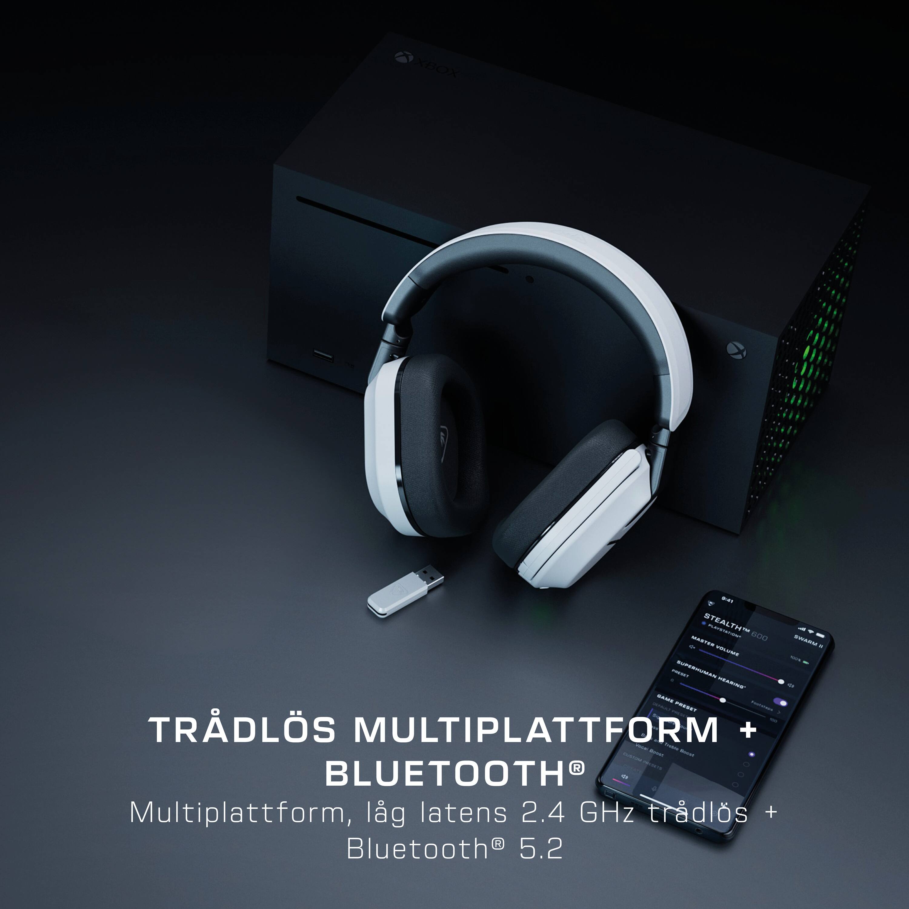 TRÄDLÖS MULTIPLATTFORM + BLUETOOTH®  
Multiplattform, låg latens 2.4 GHz trädlos + Bluetooth® 5.2
