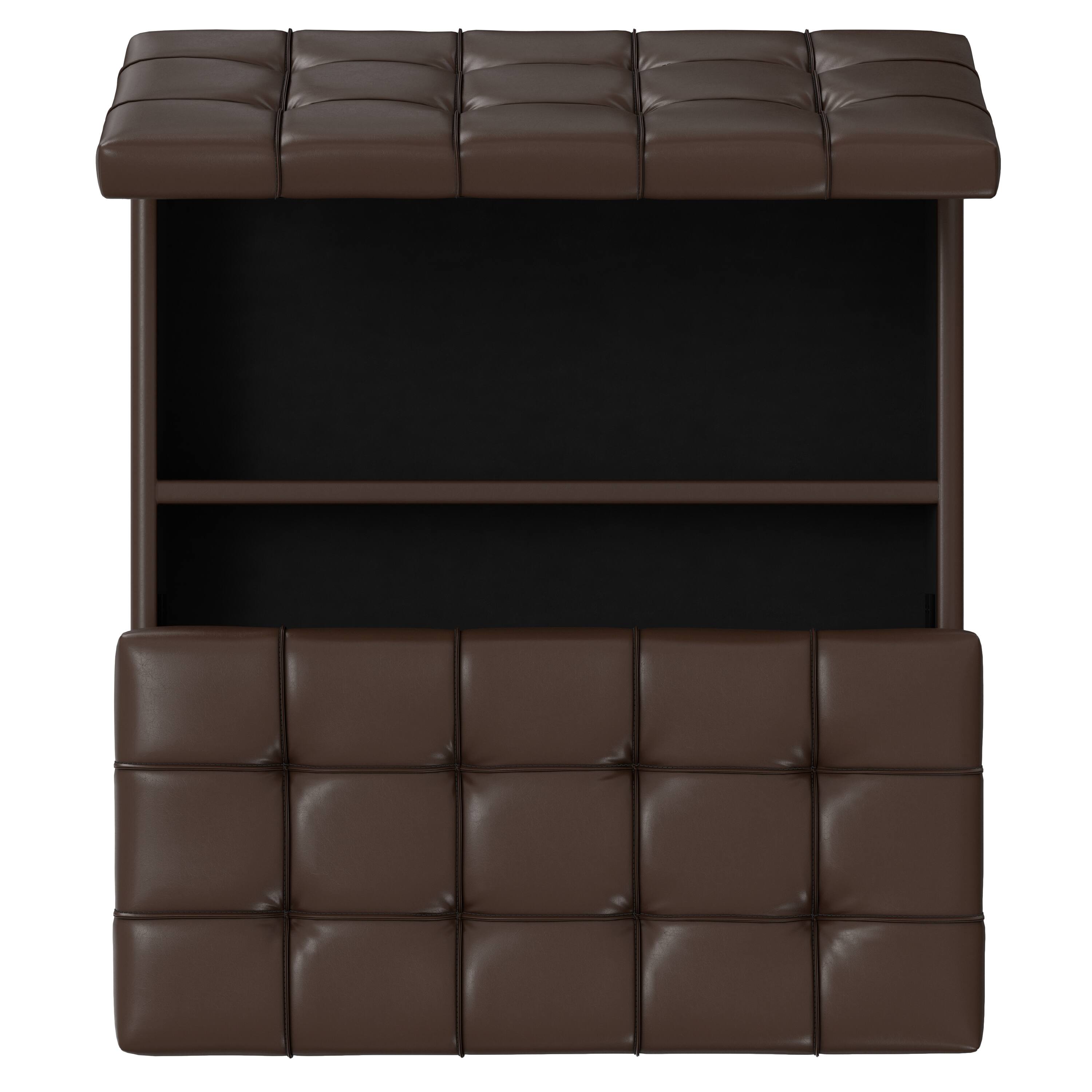 Alt View 4. Simpli Home - Harrison 40 inch Wide Large Square Coffee Table Storage Ottoman in Chocolate Brown Vegan Leather - Chocolate Brown.