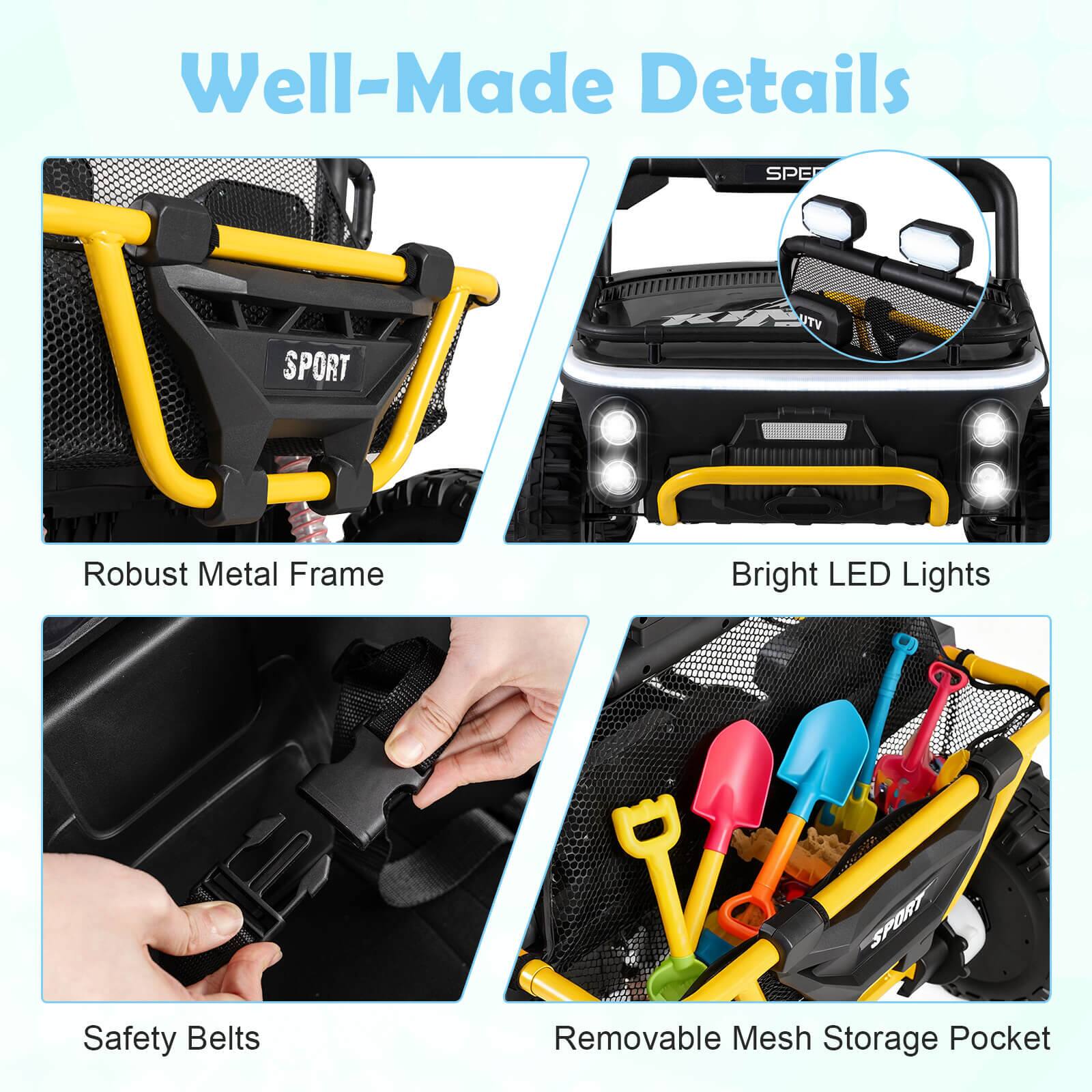 Well-Made Details

- Robust Metal Frame
- Bright LED Lights
- Safety Belts
- Removable Mesh Storage Pocket