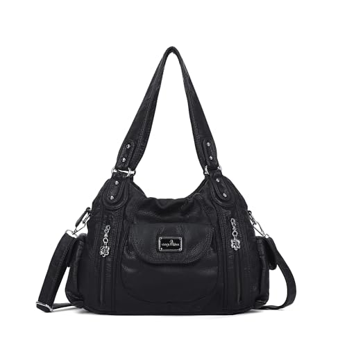 Front. DORLUKFU - Purses for Women, Large Shoulder Bag Hobo Tote Purse Mutipocket Faux Leather Satchel Hobo Purse - Black.