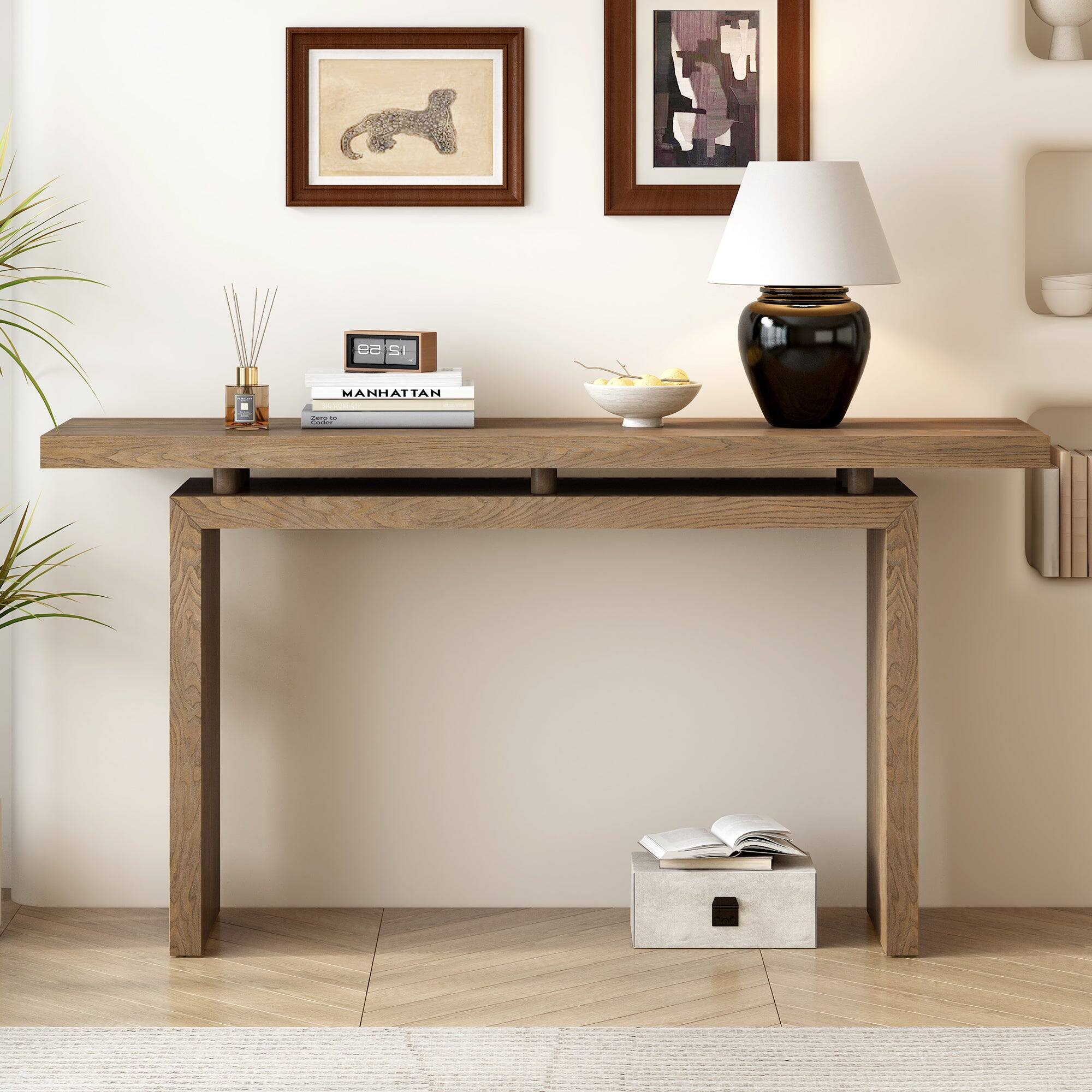Alt View 1. Boyel Living - Modern Uniquely Designed Ash Wood Console Table - Brown.