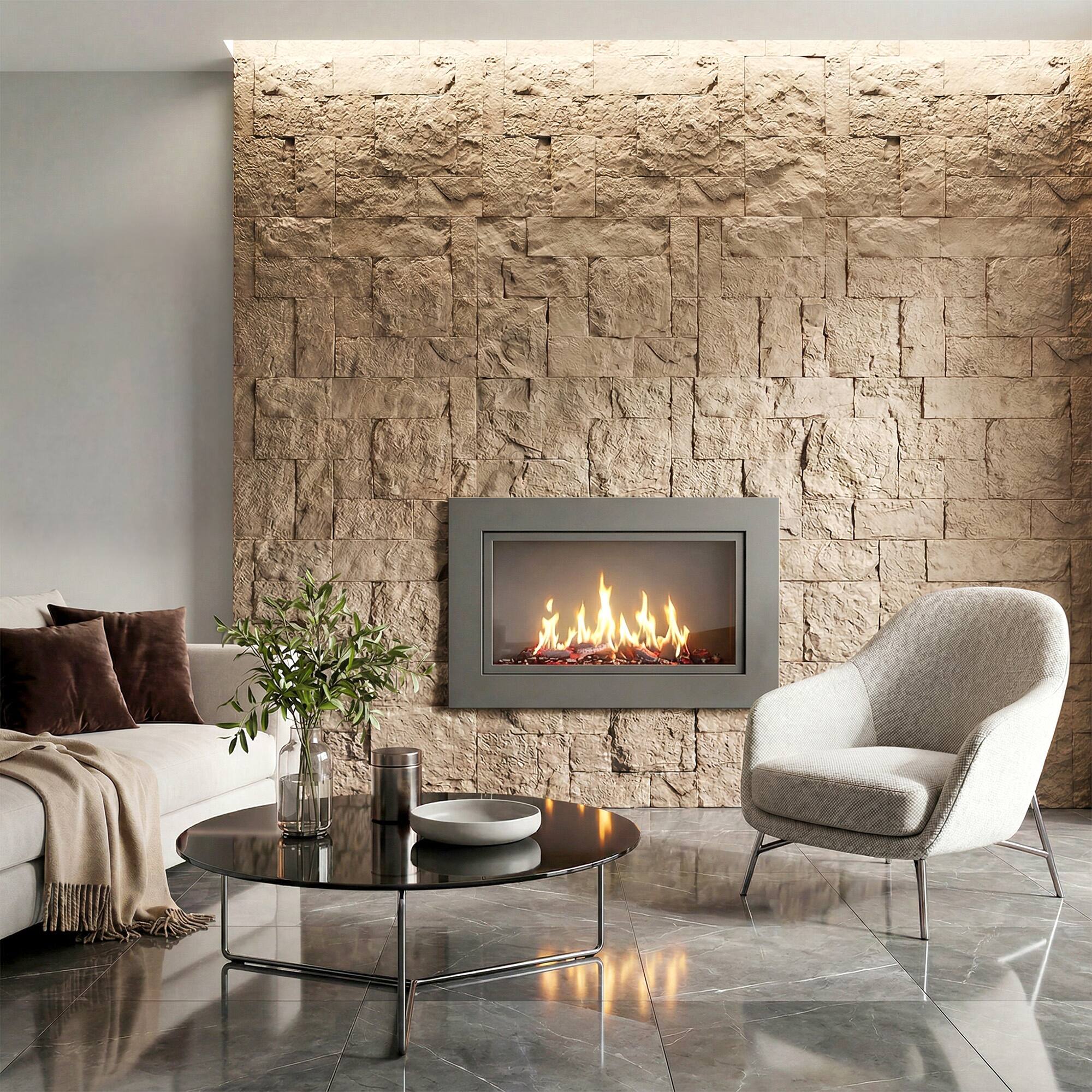 Alt View 1. Homcom - 3D Faux Stone Wall Panels - Beige.