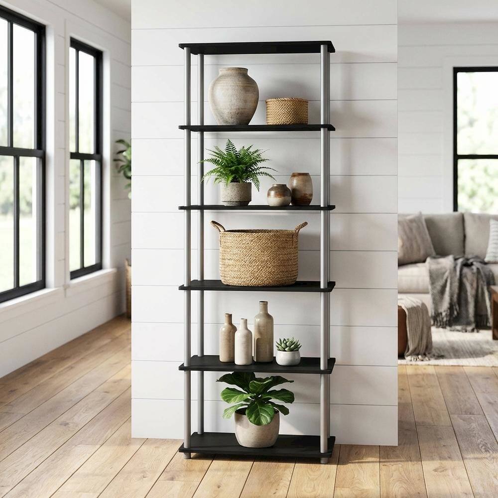 Angle. FurniFact - Wooden bookcase with modern design - Black/Grey.