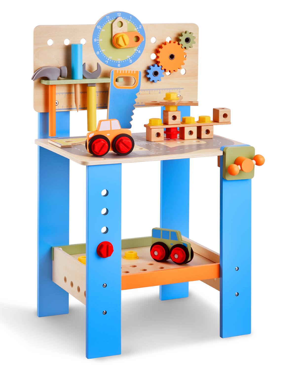 Front. VEVOR - Kids Workbench, 62 pcs, Wooden Tool Bench for Kids 3 Years and Up, Toddler Toy Workbench with Realistic Tools.