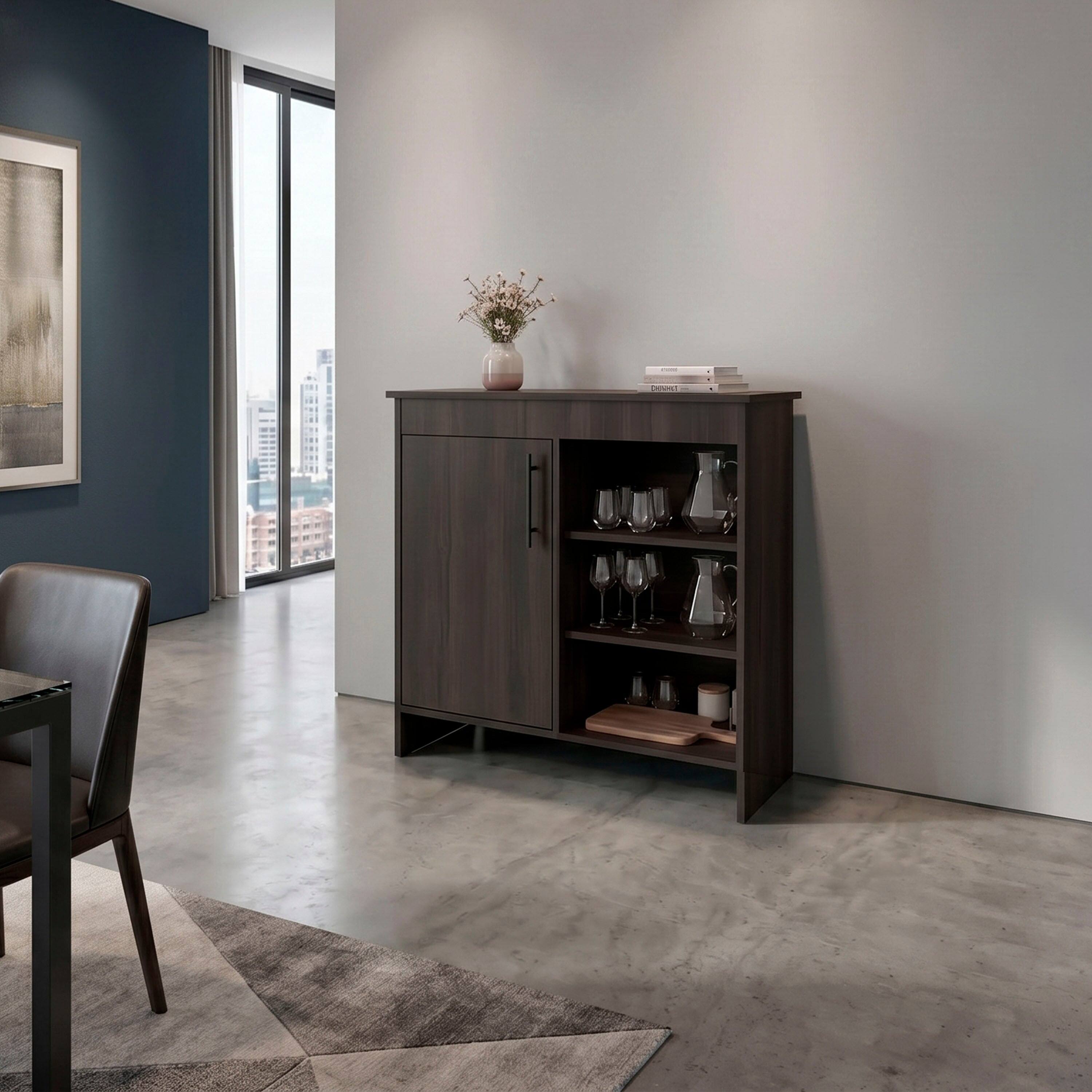 Angle. TuHome - Tuhome Dago Sideboard Storage Cabinet with Doors, Interior Shelves, Accent Buffet Cabinet for Dining - Brown.