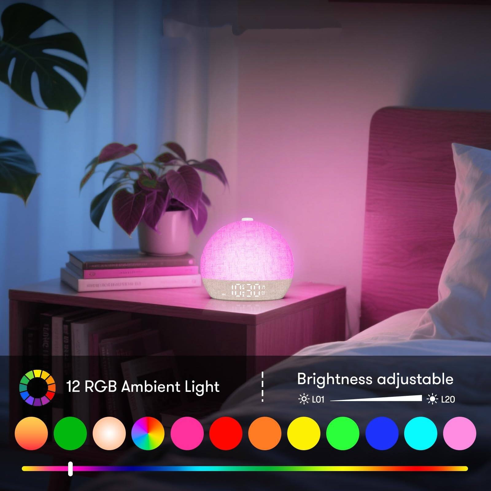 Alt View 1. Dazzed Corner - Wake Up Light Sunrise Alarm Clock, Dimmable Night Lights - Yellow.