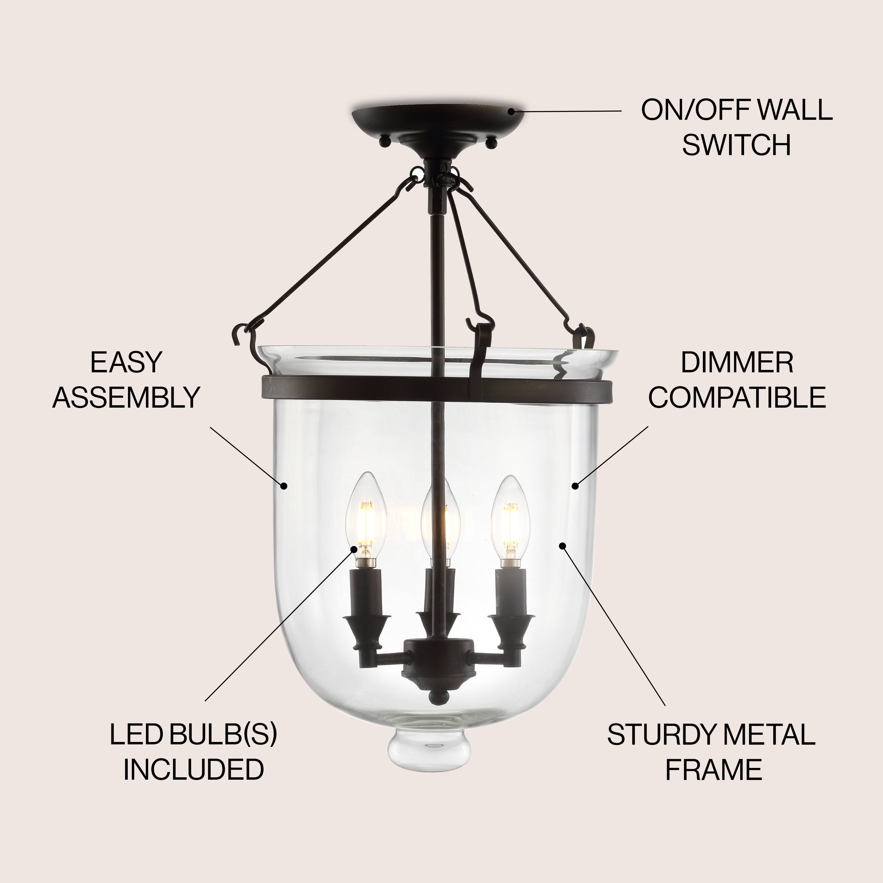 ON/OFF WALL SWITCH  
EASY ASSEMBLY  
DIMMER COMPATIBLE  
LED BULB(S) INCLUDED  
STURDY METAL FRAME