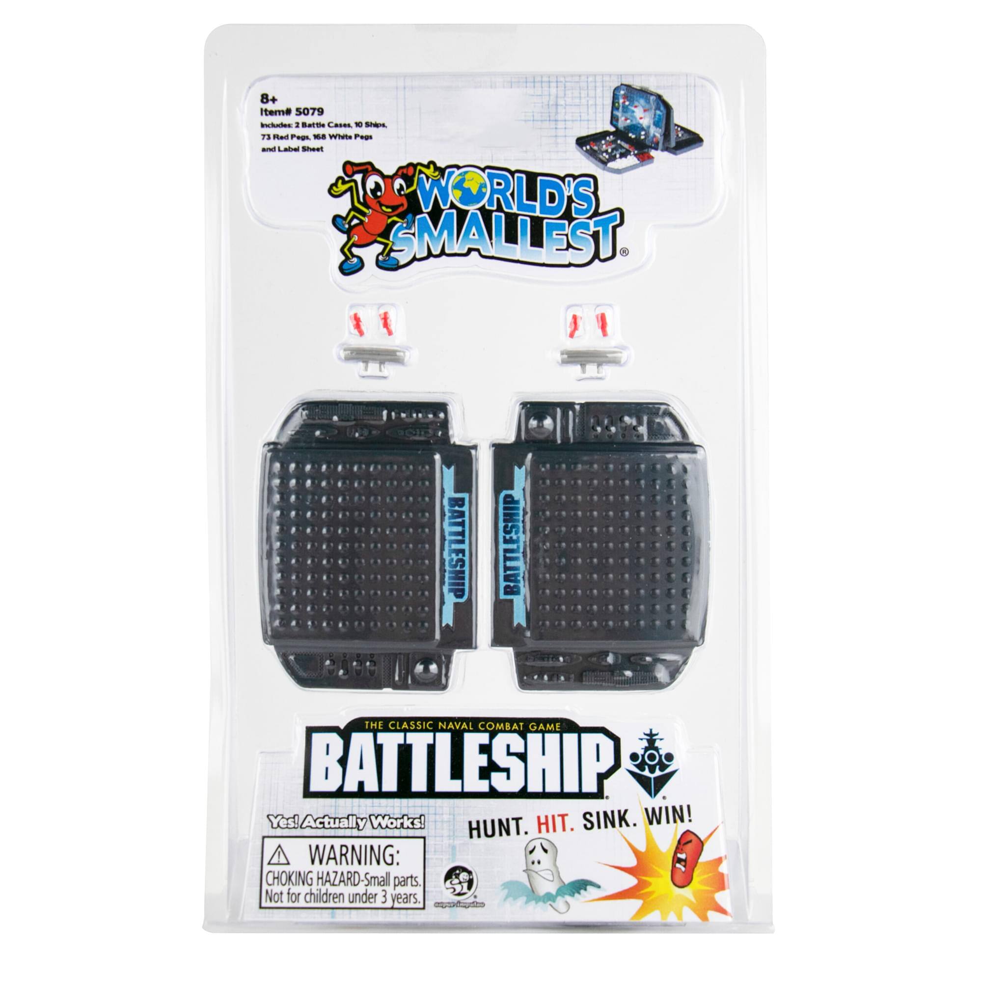 8+ Itema 5079 Incieaon  Batthe Cases - SIeP PS Rad Pepe - Vuta Pepe - L ea WORLD'S SMALLEST BATTLESHIP BATTLESHIP THE CLASSIC NAVAL COMBAT GAME BATTLESHIP Yesl Actually Works! HIT. SINK. WIN! HUNT. WARNING: CHOKING HAZARD-Small Small parts. Not for children under 3 years.