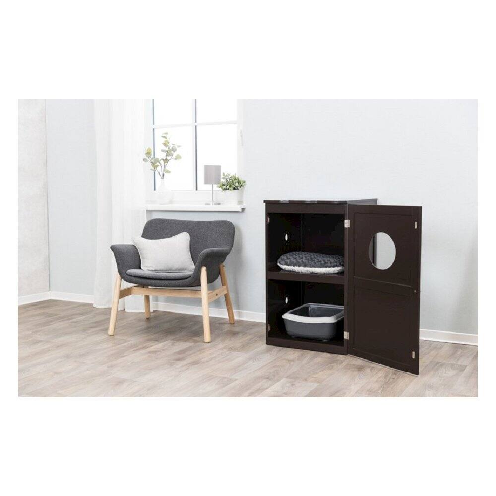 Angle. TRIXIE - 2-Story Cat Litter Box Enclosure Hidden Litter Indoor Cat Furniture Accent Table - Espresso Brown.