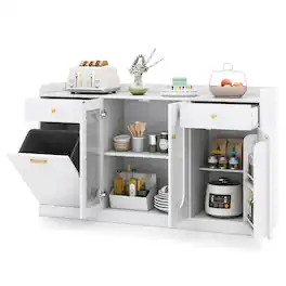 Costway - 55" Large Buffet Cabinet with 2 Glass Doors, 2 Drawers, 2 Door Shelves for Kitchen - White