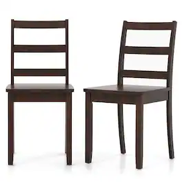 Gymax - Set of 2 Dining Chairs Ladder Back Armless Side Chair w/ Solid Rubber Wood Legs - Brown