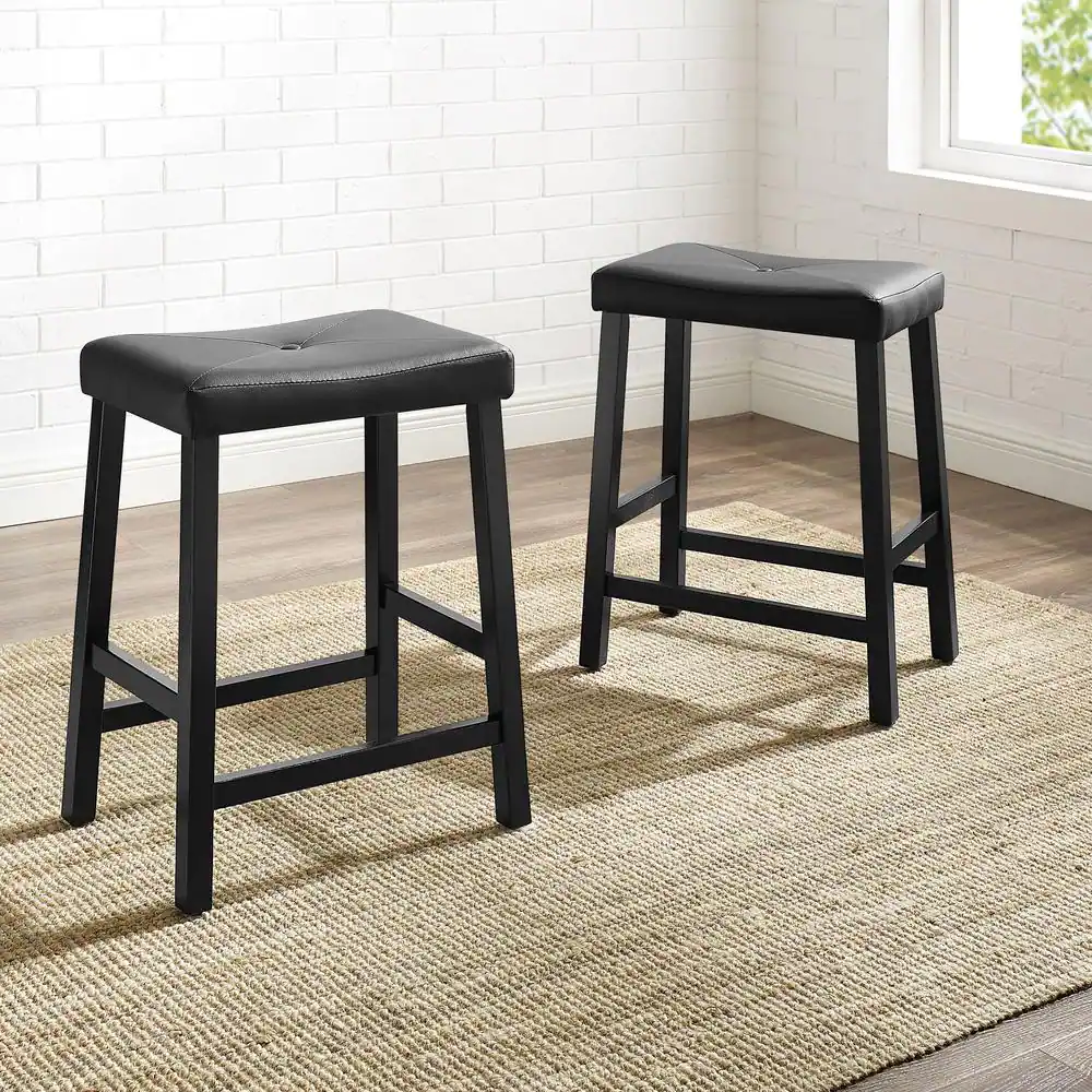 Alt View 1. Crosley Furniture - Upholstered Saddle Seat 2Pc Counter Height Bar Stool Set - 2 Stools - Black.