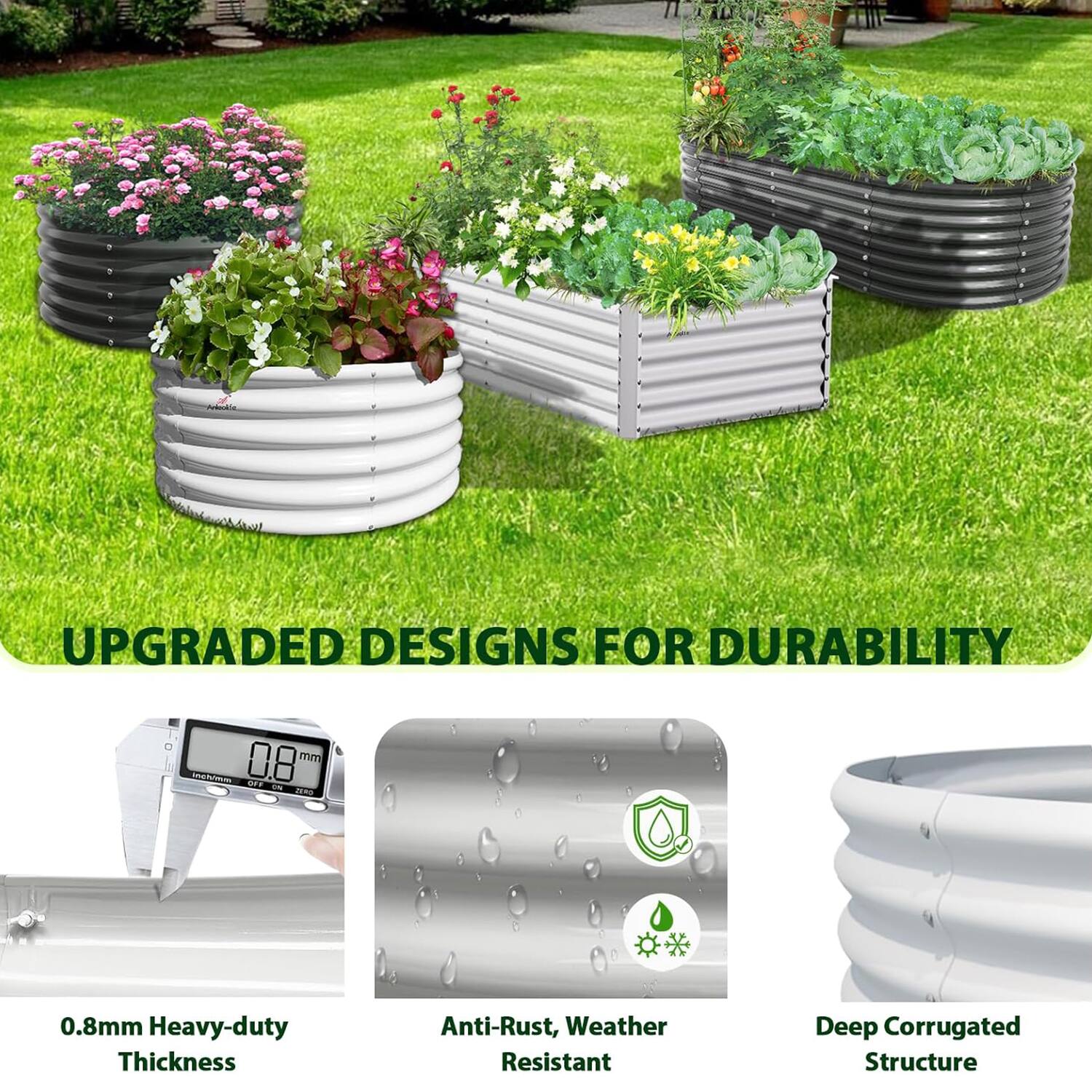 UPGRADED DESIGNS FOR DURABILITY

0.8mm Heavy-duty Thickness

Anti-Rust, Weather Resistant

Deep Corrugated Structure