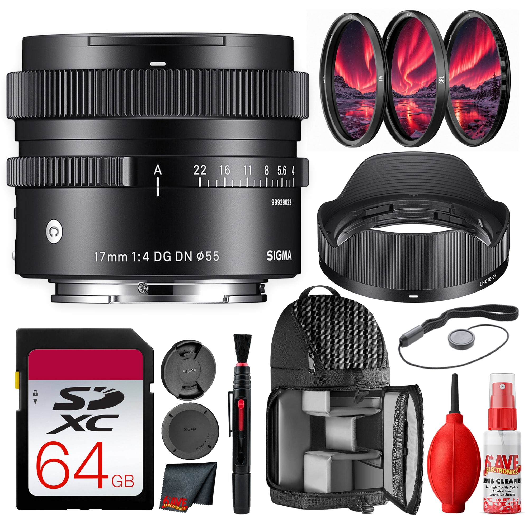 Sigma - 17mm f/4 DG DN Contemporary Lens (Sony E) Bundle - Black