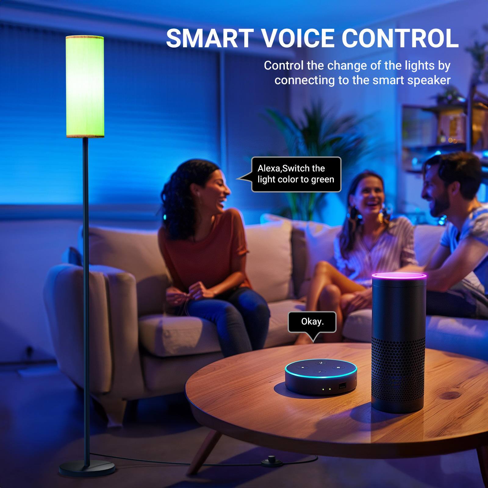 SMART VOICE CONTROL  
Control the change of the lights by connecting to the smart speaker  

Alexa, Switch the light color to green  
Okay.
