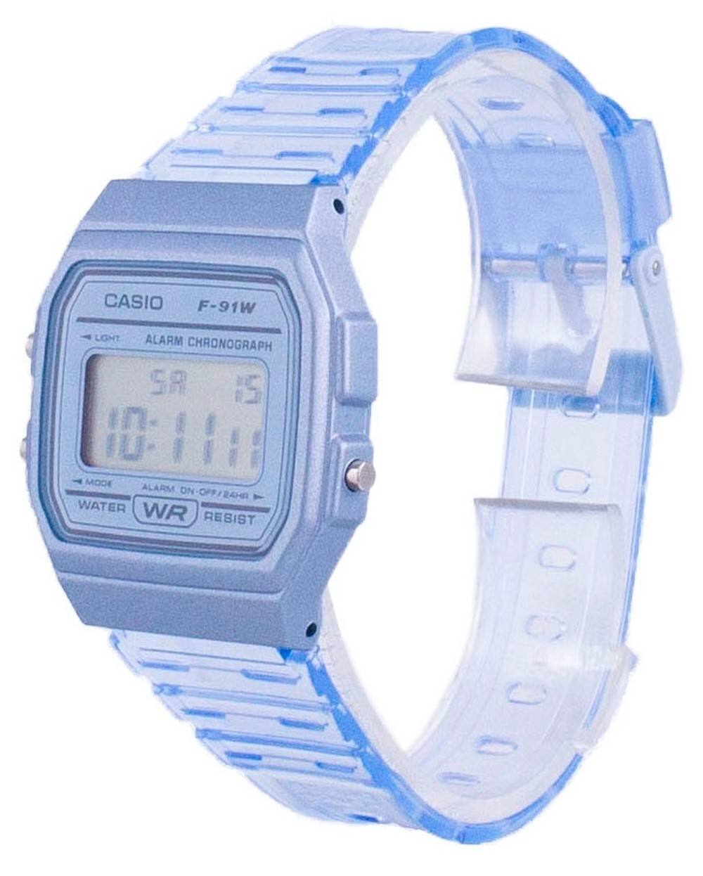 CASIO F-91W  
LIGHT ALARM CHRONOGRAPH  
SA 15  
10:11:11  
MODE ALARM ON/OFF 24HR  
WATER WR RESIST