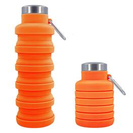 YONWAY - Collapsible Water Bottle, 16oz Portable Silicone Bottle with Carabiner for Gym, Traveling, Camping and Hiking (1PCS) - Orange