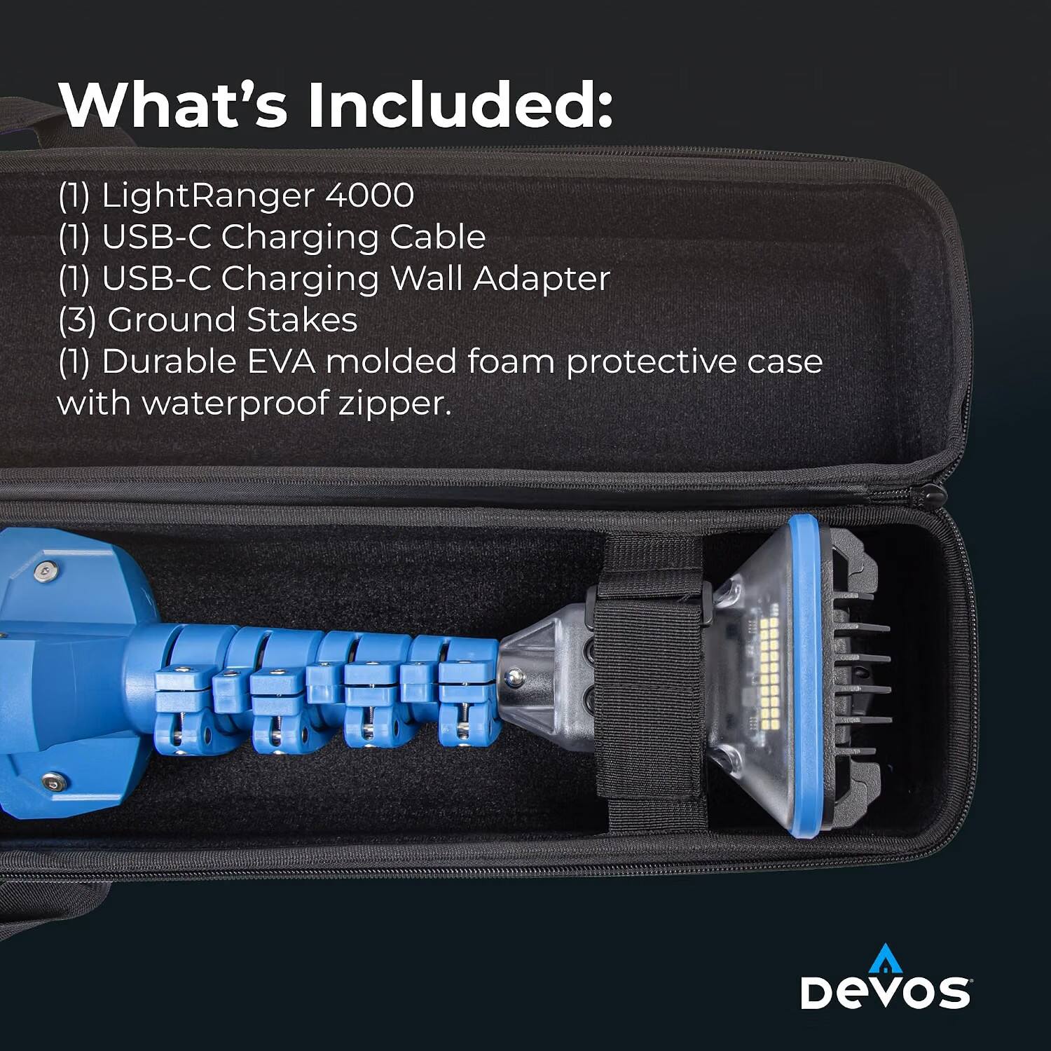 What's Included:
(1) LightRanger 4000
(1) USB-C Charging Cable
(1) USB-C Charging Wall Adapter
(3) Ground Stakes
(1) Durable EVA molded foam protective case with waterproof zipper.